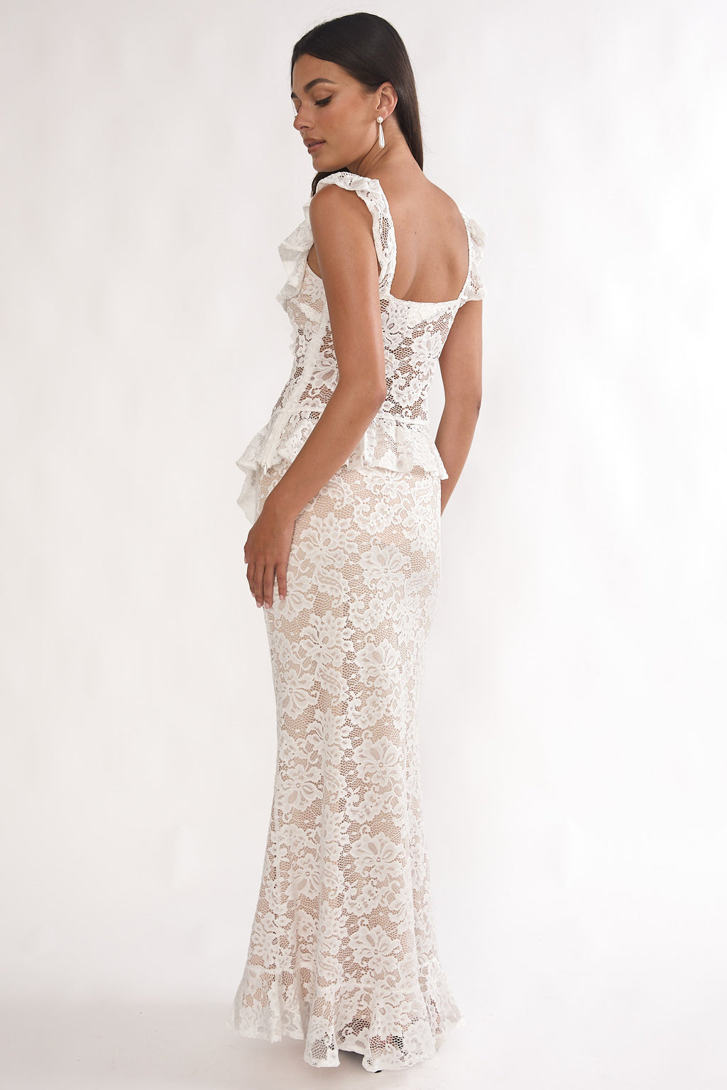 Kelina Ruffle Hem Lace Maxi Skirt White by Selfie Leslie Australia