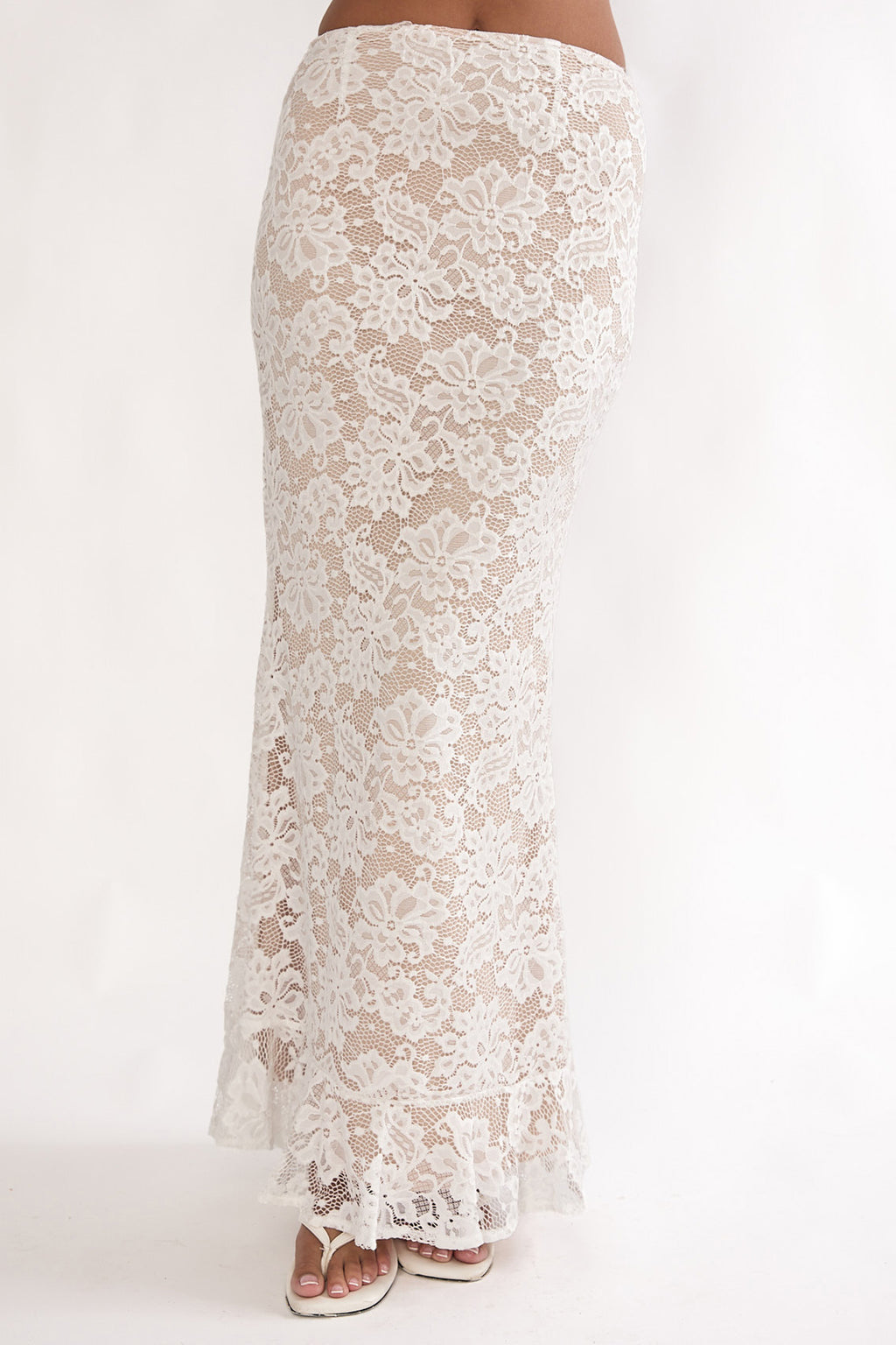 Kelina Ruffle Hem Lace Maxi Skirt White by Selfie Leslie Australia