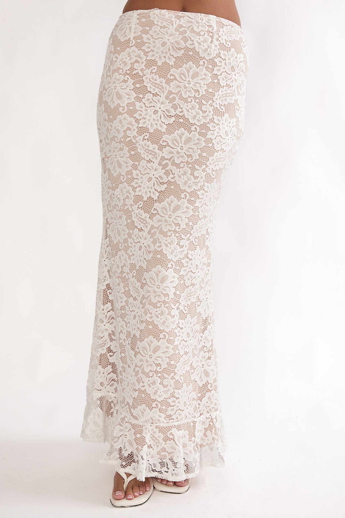 Kelina Ruffle Hem Lace Maxi Skirt White by Selfie Leslie Australia
