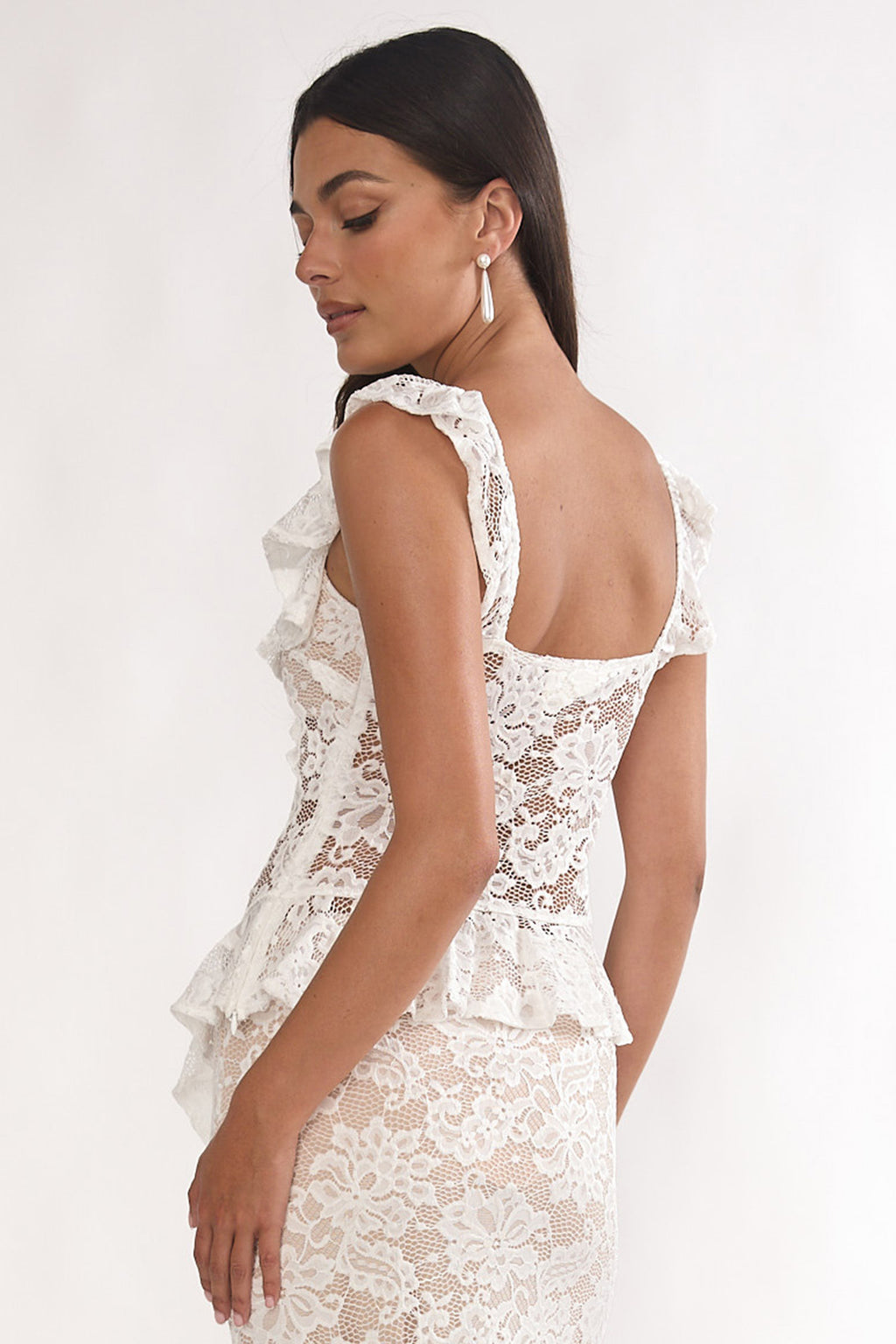 Kelina Ruffle Trim Lace Top White by Selfie Leslie Australia