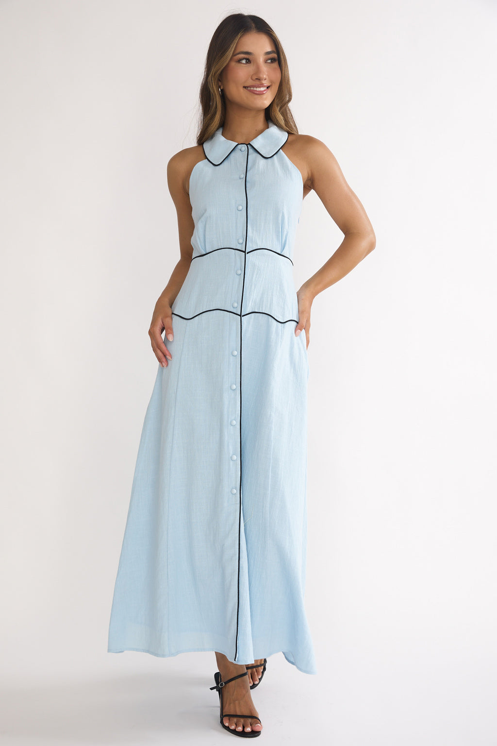 Teagun Collared Button Maxi Dress Blue by Selfie Leslie Australia