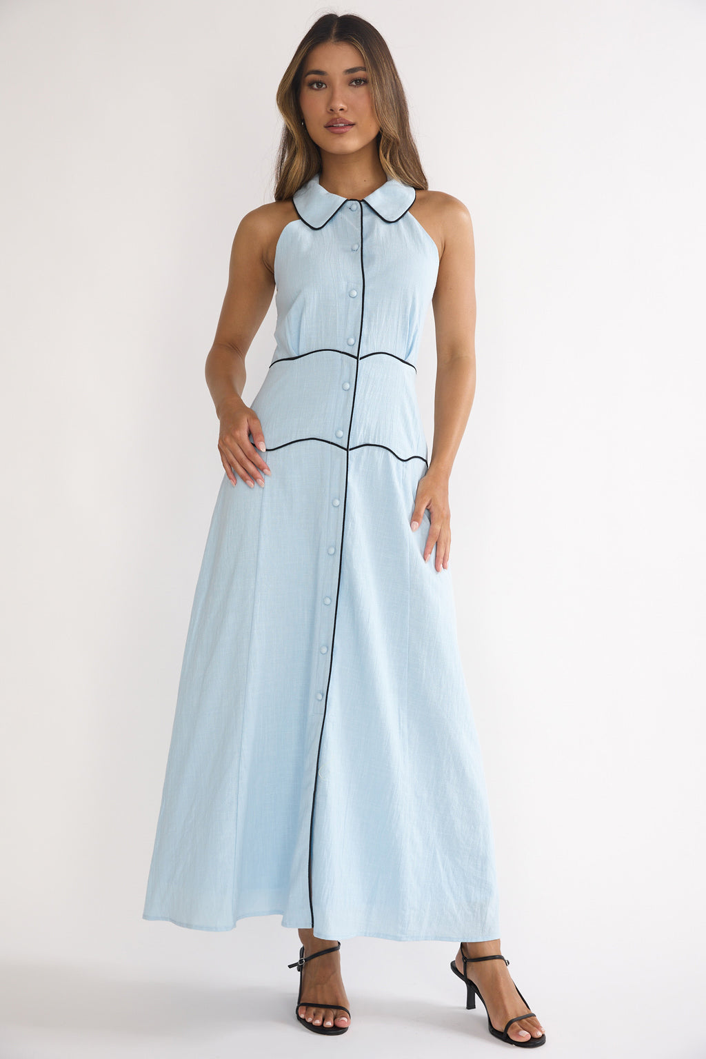 Teagun Collared Button Maxi Dress Blue by Selfie Leslie Australia