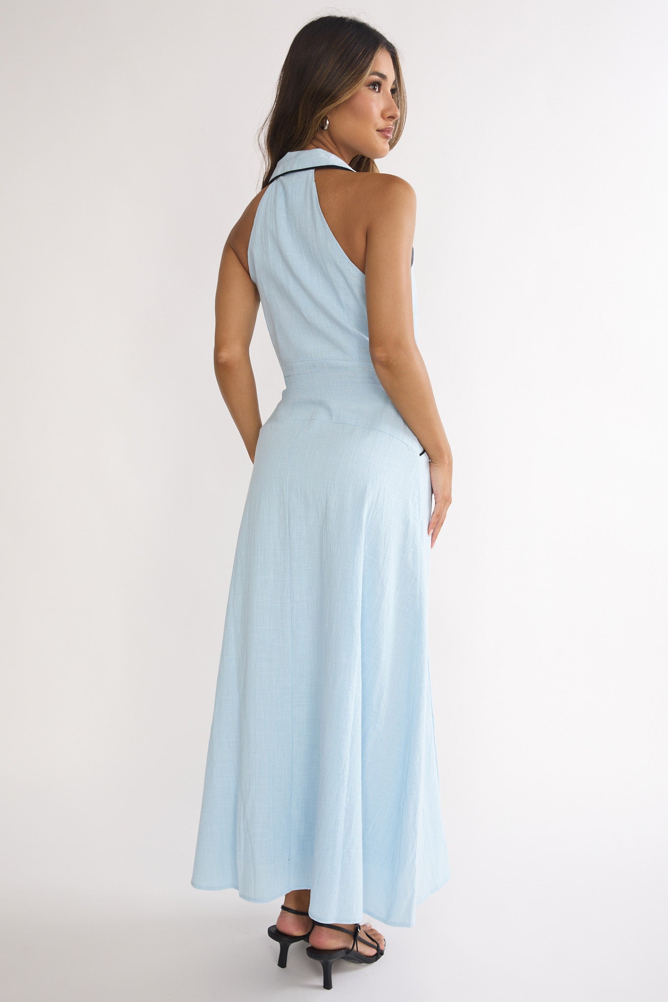 Teagun Collared Button Maxi Dress Blue by Selfie Leslie Australia