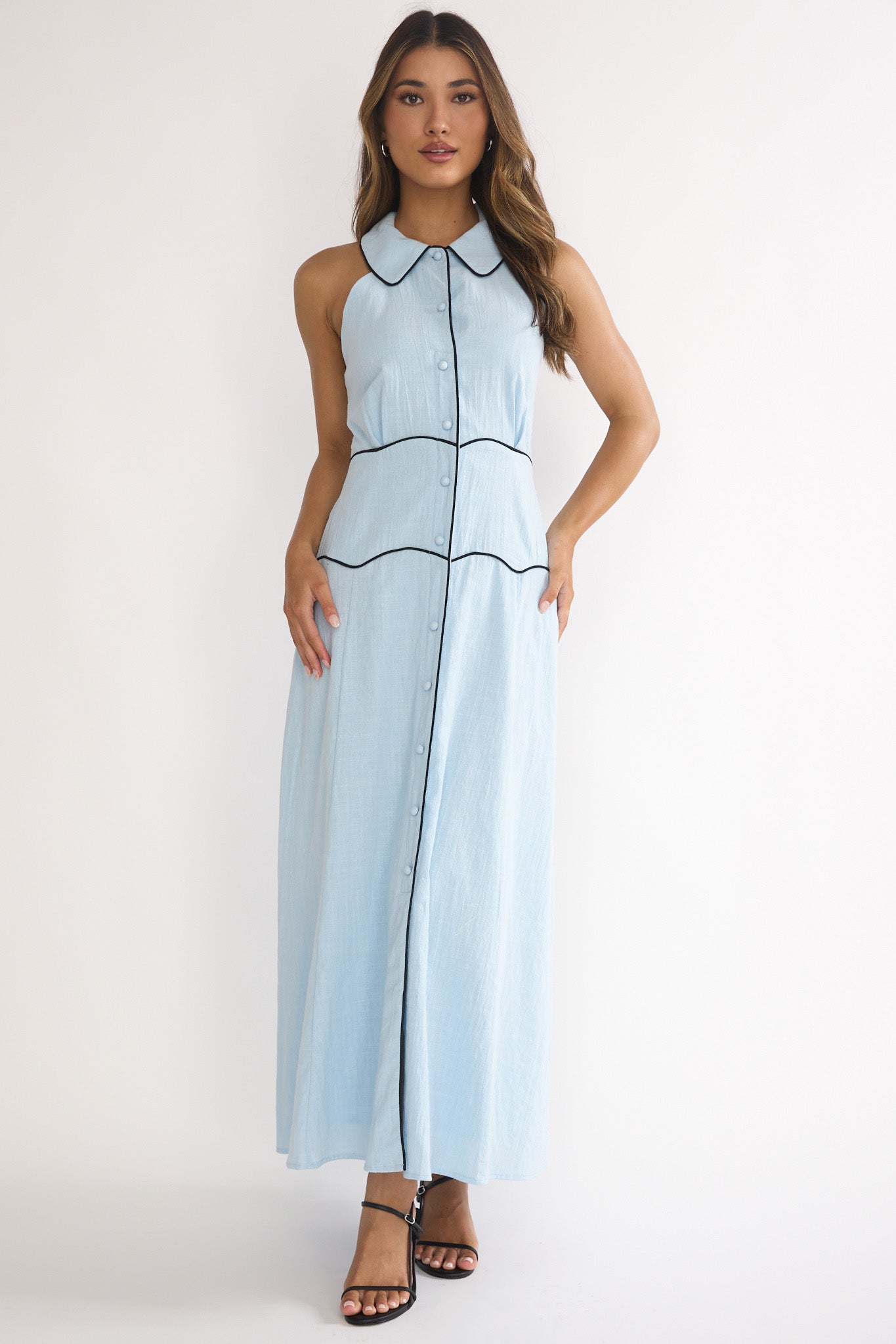 Teagun Collared Button Maxi Dress Blue by Selfie Leslie Australia