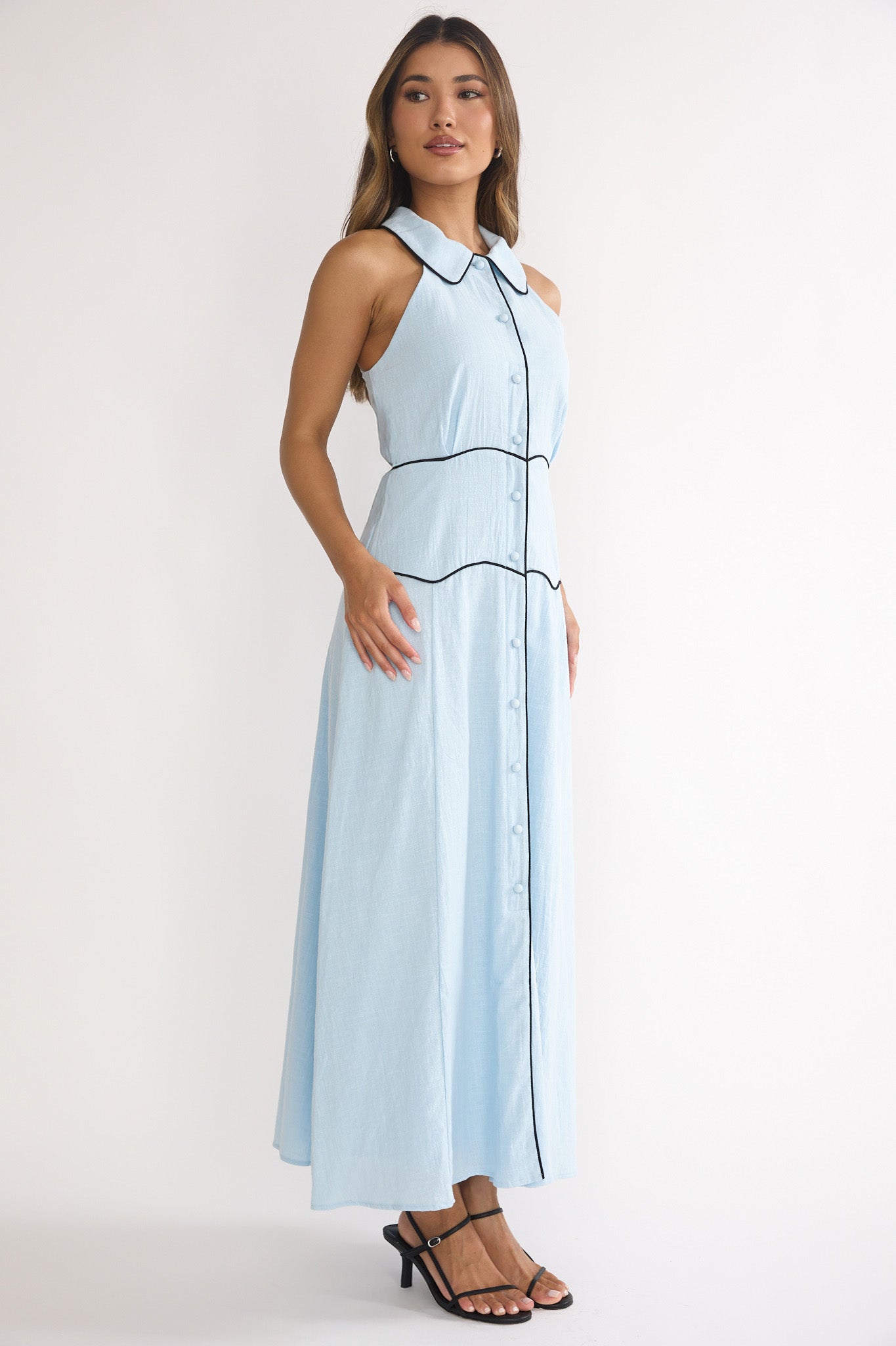 Teagun Collared Button Maxi Dress Blue by Selfie Leslie Australia