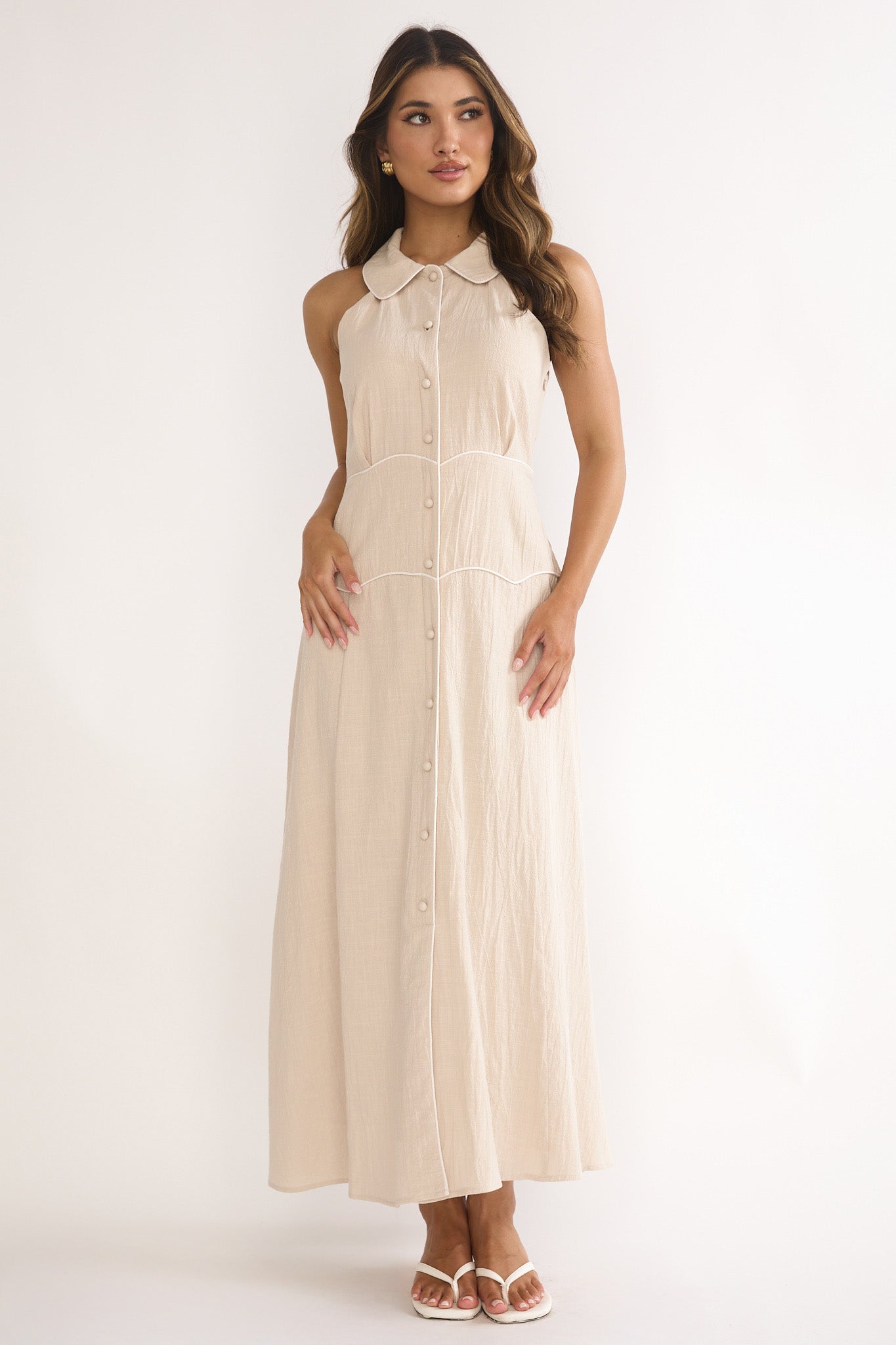 Teagun Collared Button Maxi Dress Stone by Selfie Leslie Australia