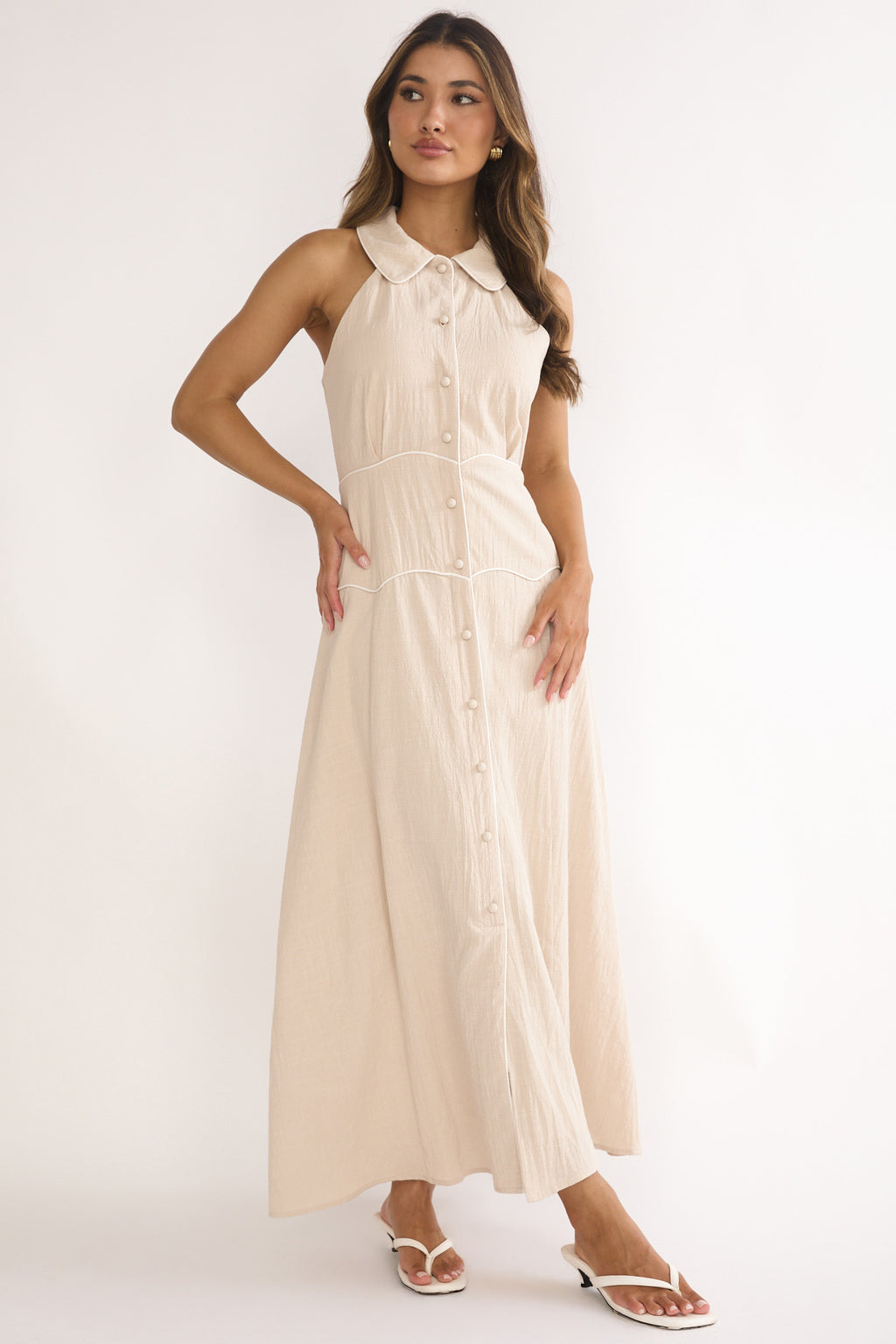 Teagun Collared Button Maxi Dress Stone by Selfie Leslie Australia
