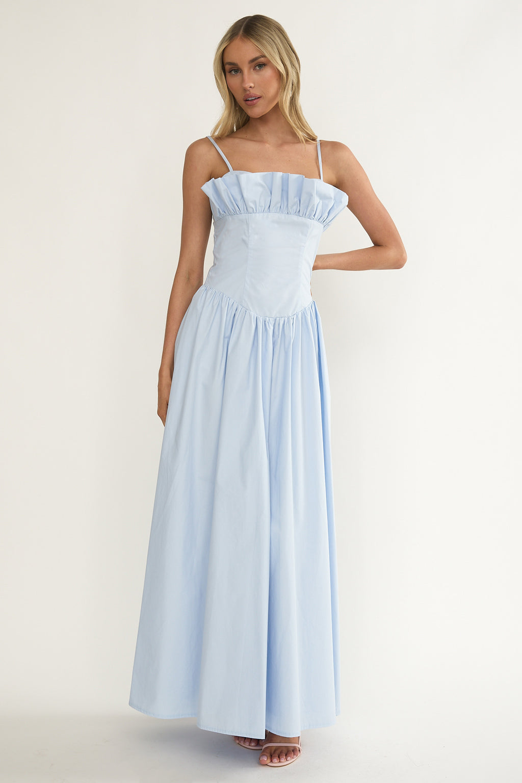 Pailin Frill Bust Maxi Dress Blue by Selfie Leslie Australia
