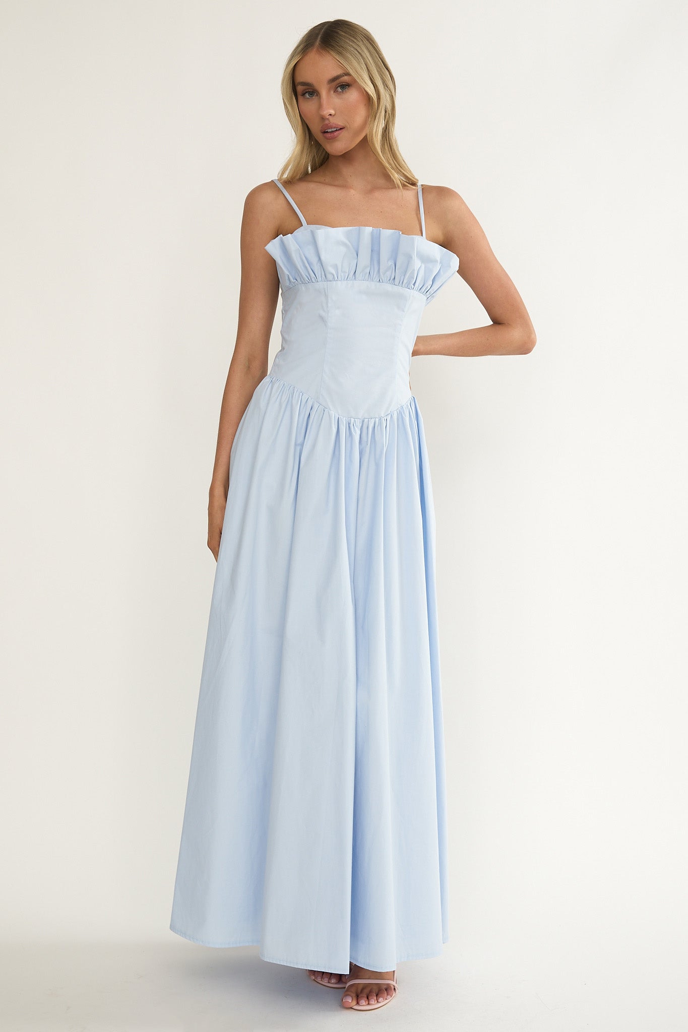 Pailin Frill Bust Maxi Dress Blue by Selfie Leslie Australia
