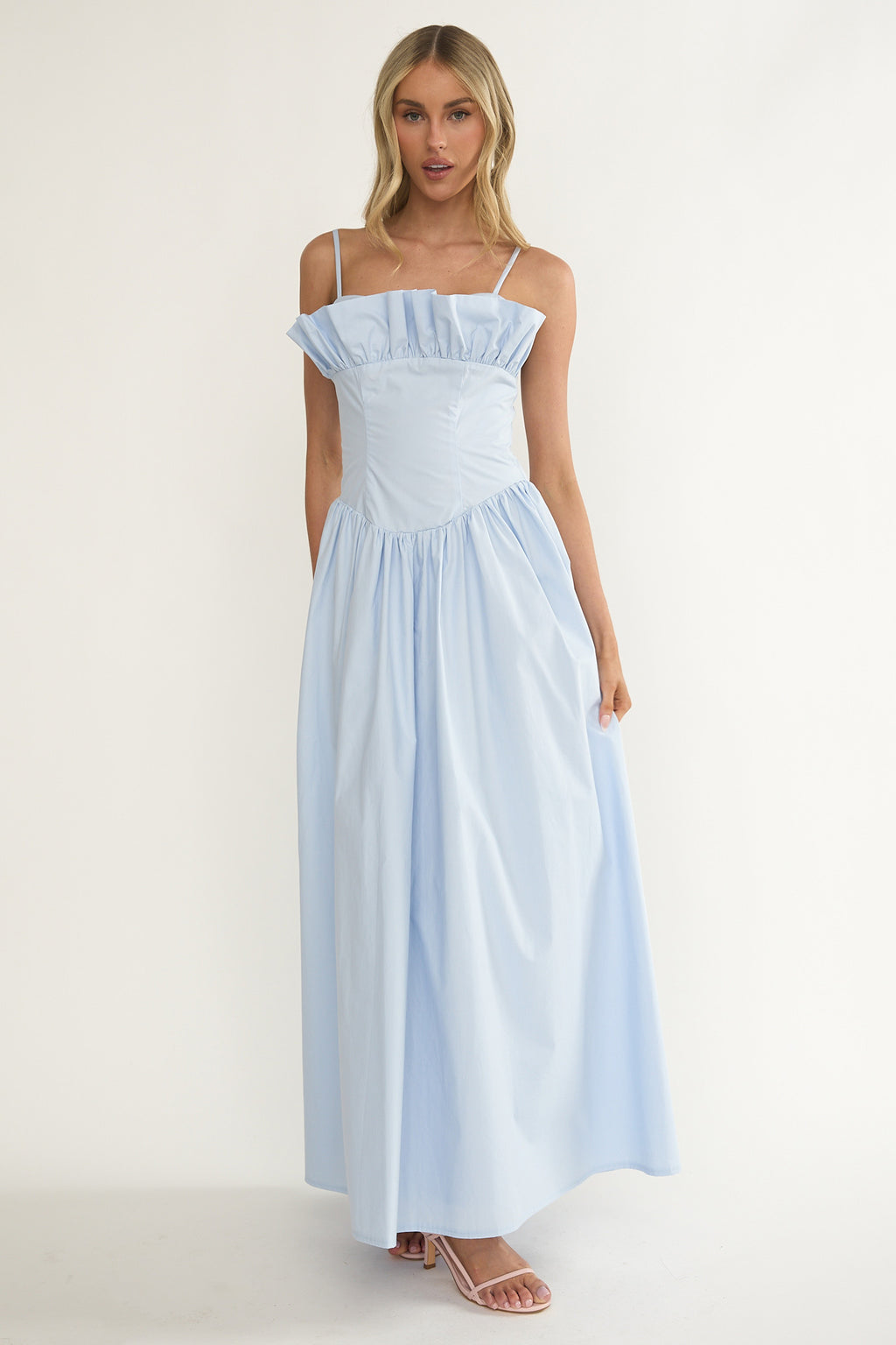 Pailin Frill Bust Maxi Dress Blue by Selfie Leslie Australia
