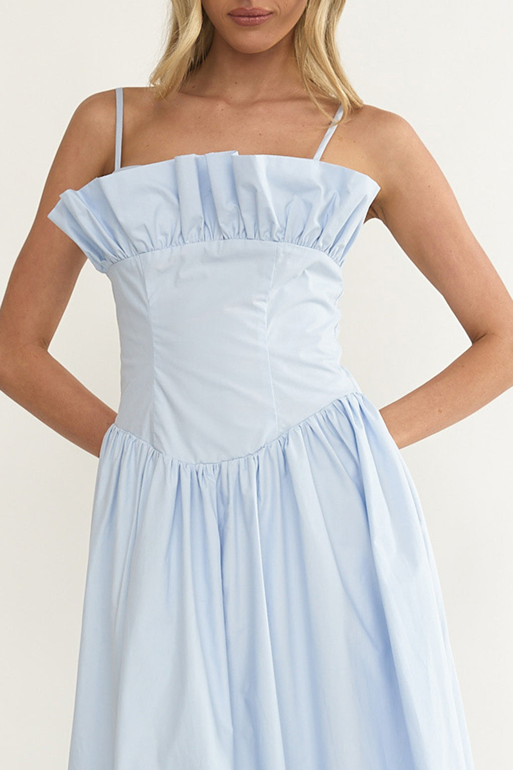 Pailin Frill Bust Maxi Dress Blue by Selfie Leslie Australia