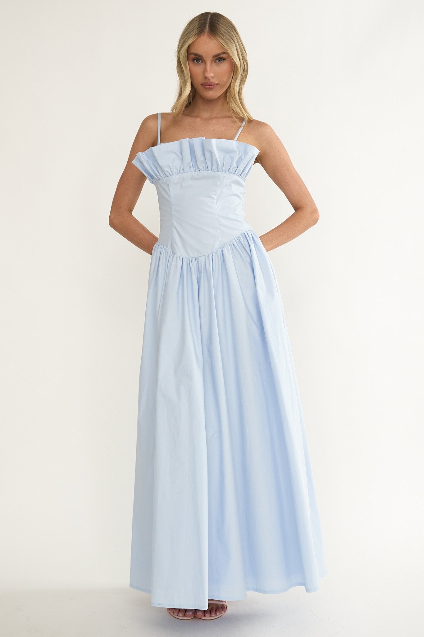 Pailin Frill Bust Maxi Dress Blue by Selfie Leslie Australia