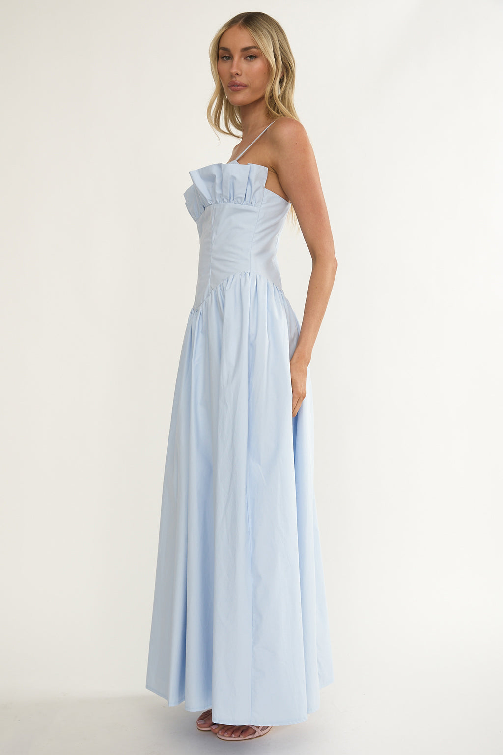 Pailin Frill Bust Maxi Dress Blue by Selfie Leslie Australia