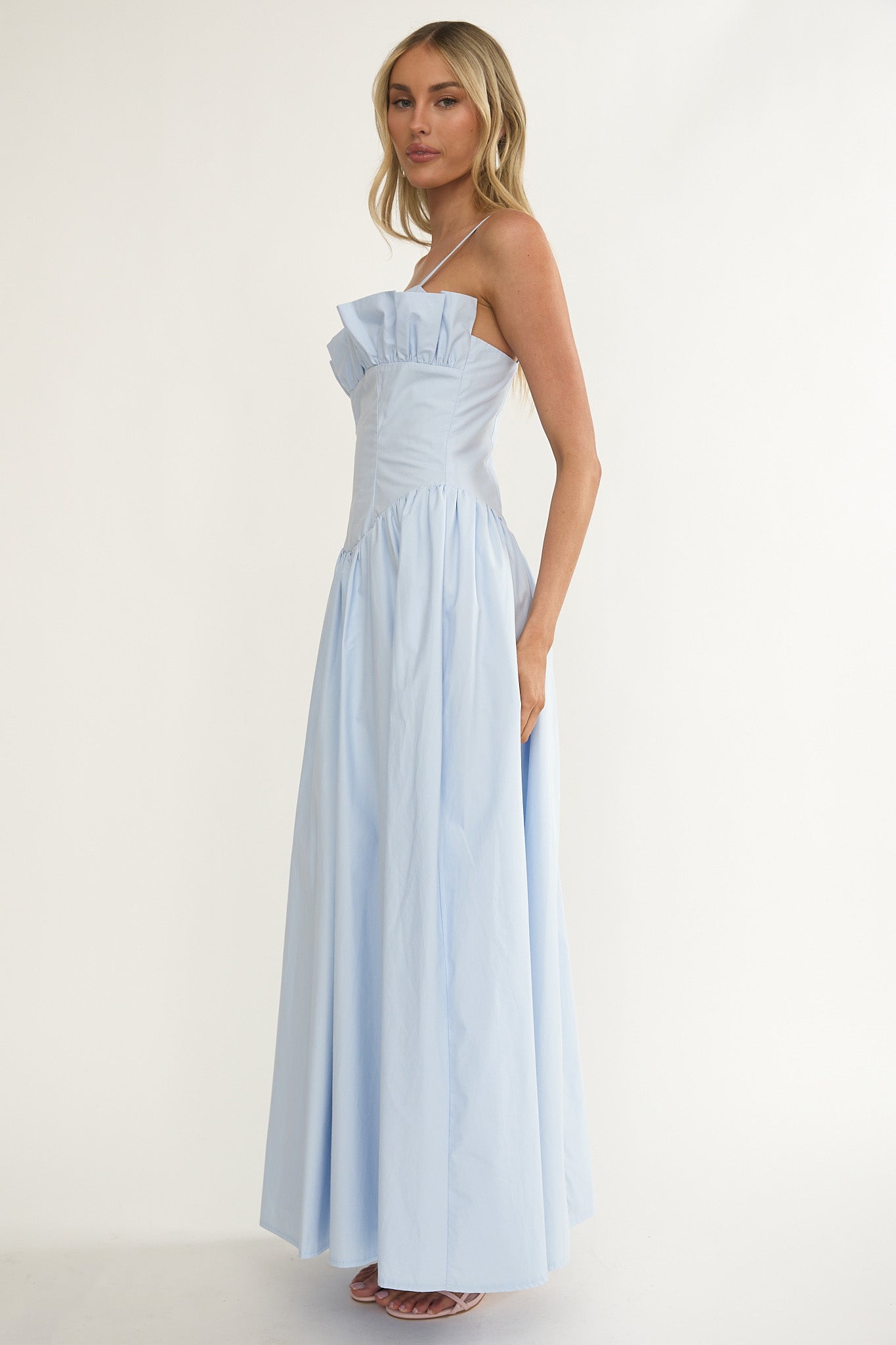 Pailin Frill Bust Maxi Dress Blue by Selfie Leslie Australia
