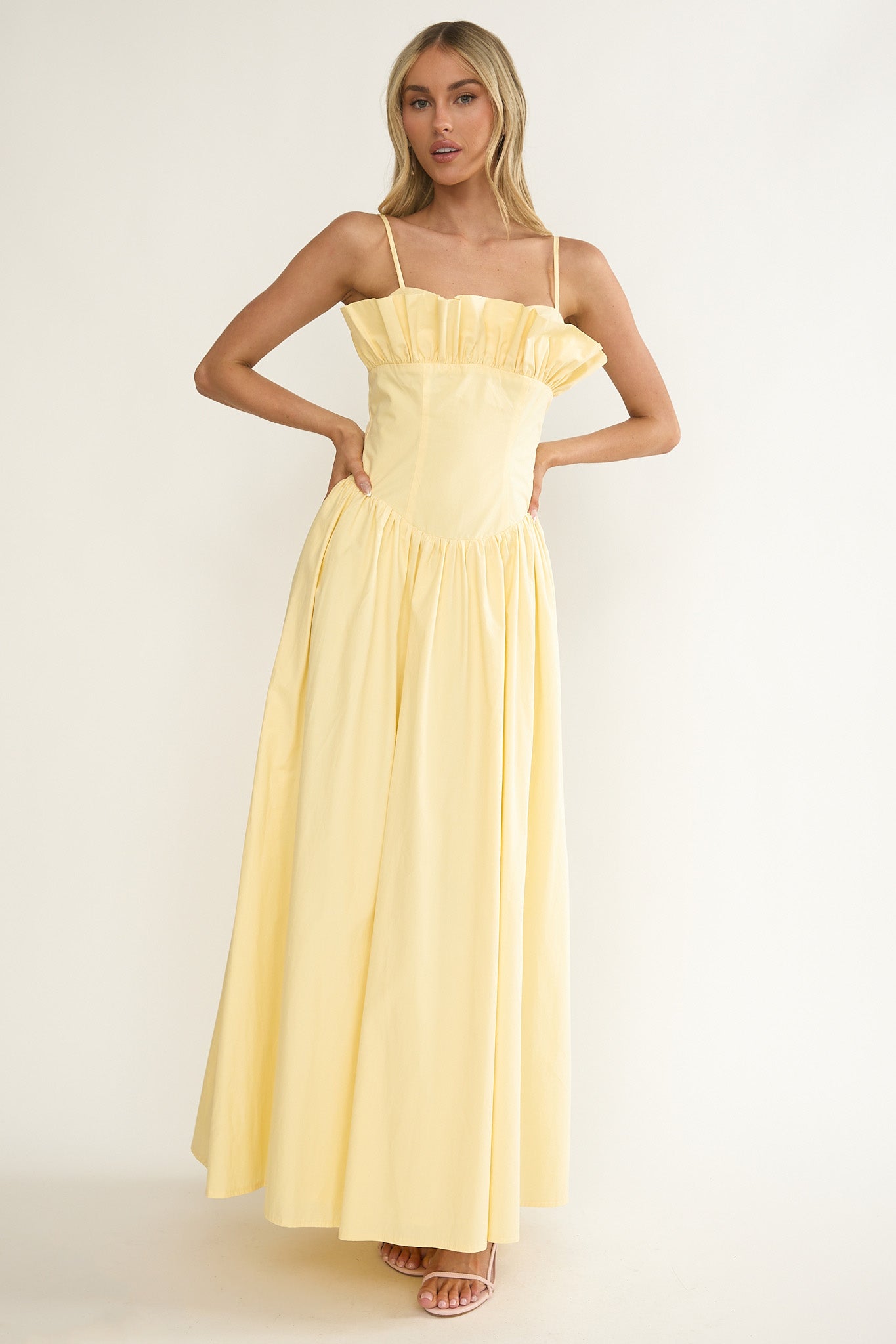 Pailin Frill Bust Maxi Dress Butter by Selfie Leslie Australia