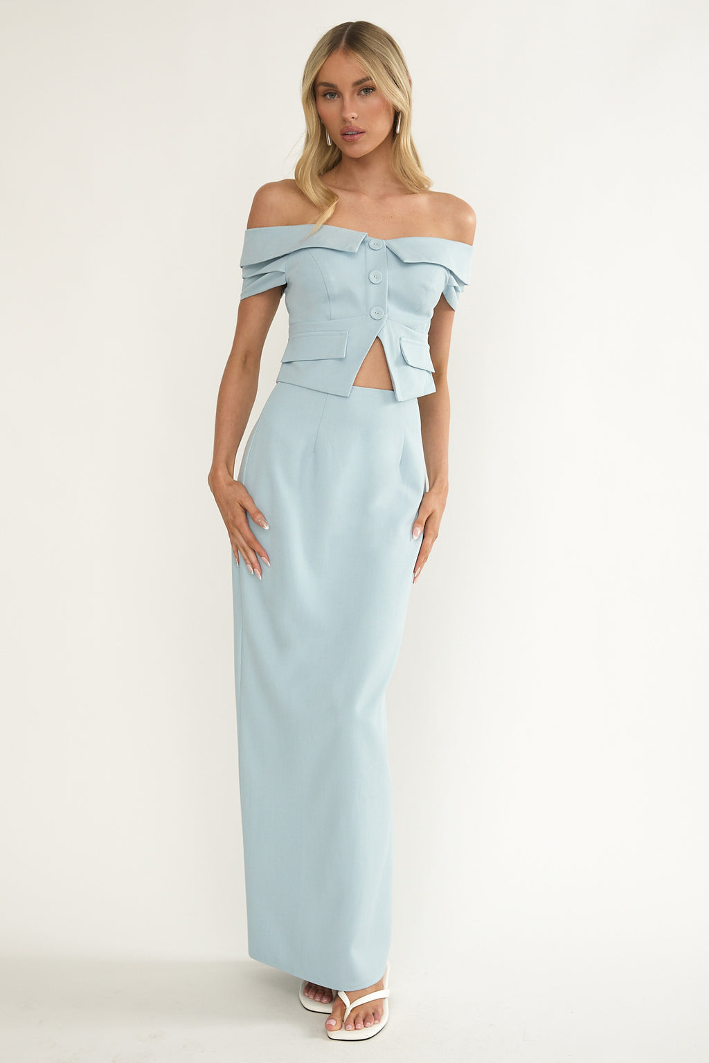Maelie Column Maxi Skirt Blue by Selfie Leslie Australia