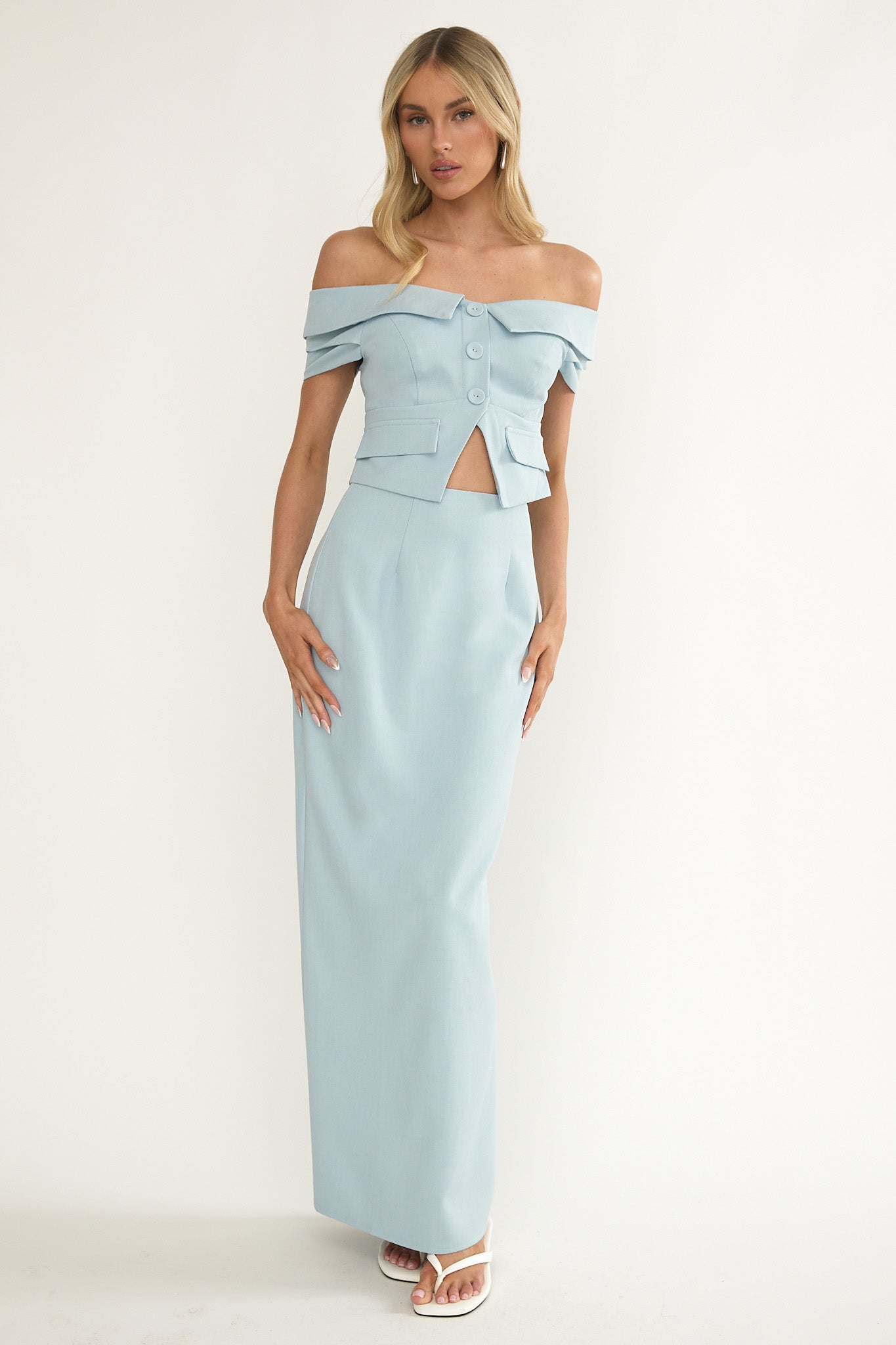 Maelie Column Maxi Skirt Blue by Selfie Leslie Australia