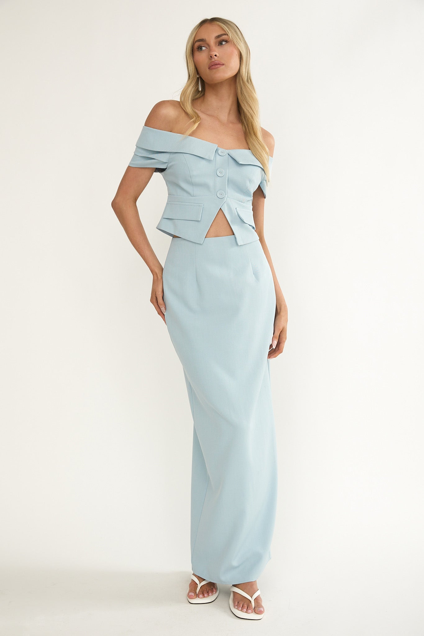 Maelie Column Maxi Skirt Blue by Selfie Leslie Australia