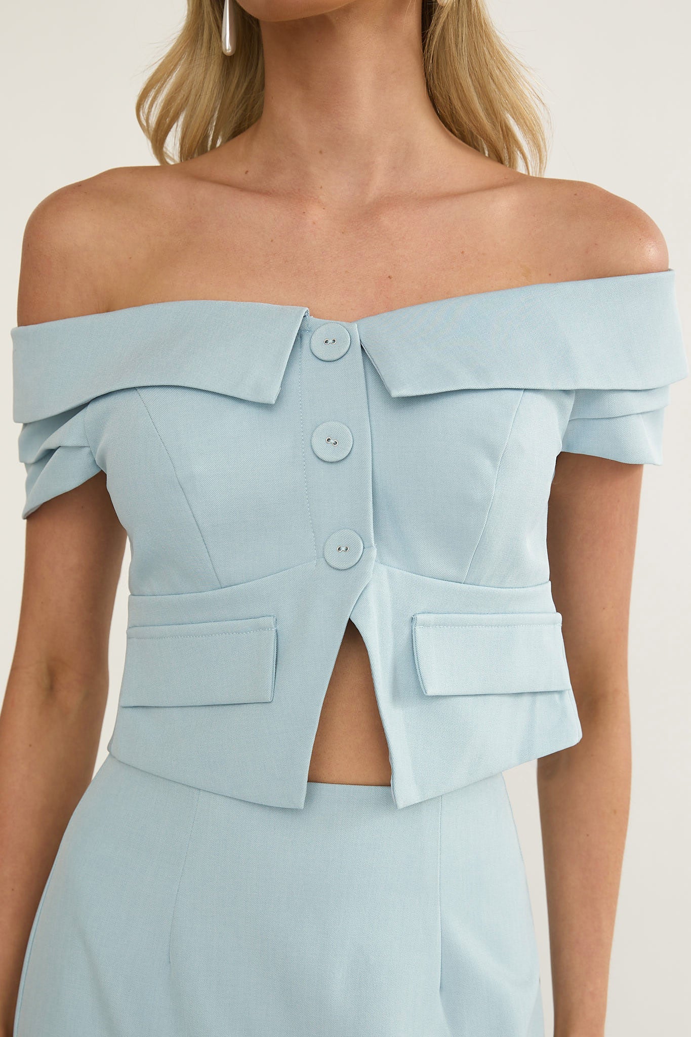 Maelie Foldover Off-Shoulder Top Blue by Selfie Leslie Australia