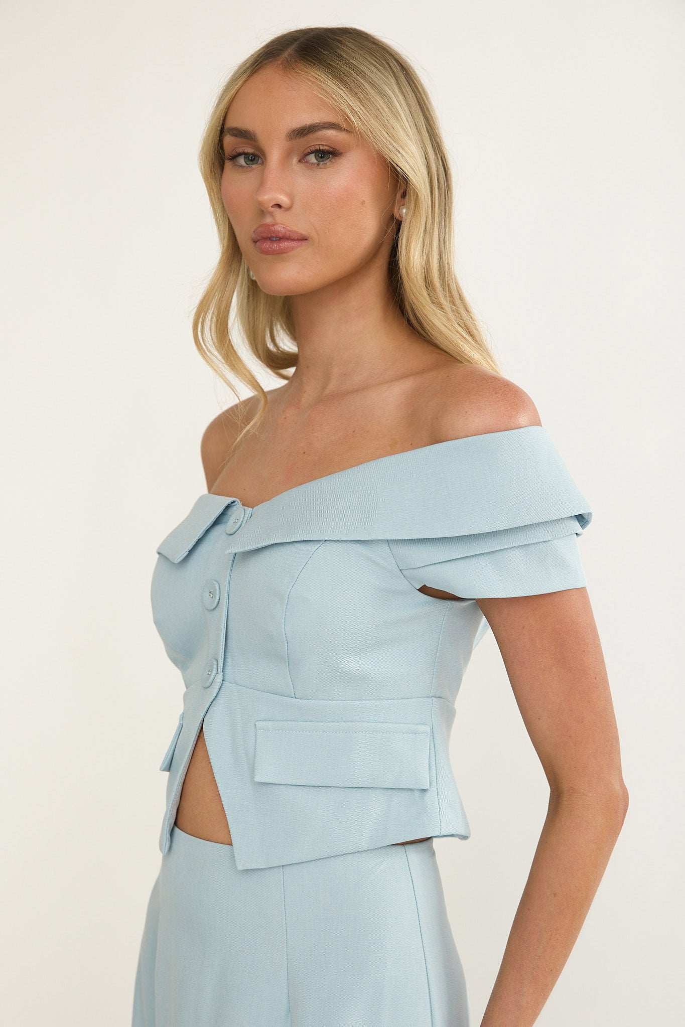 Maelie Foldover Off-Shoulder Top Blue by Selfie Leslie Australia