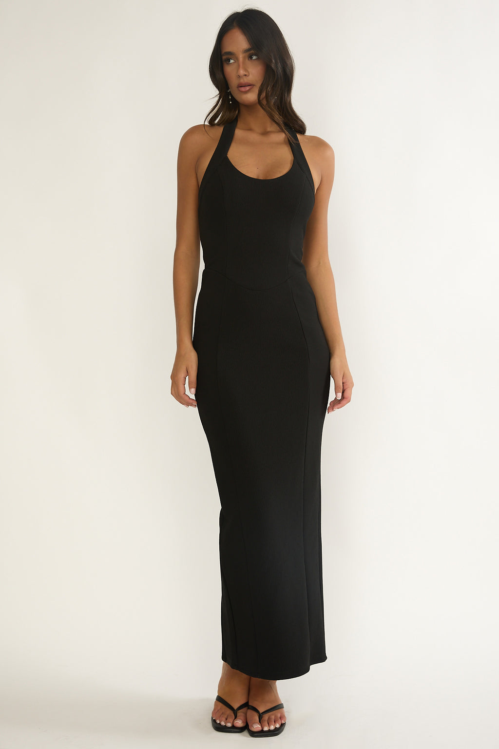 Shailyn Scoop Neck Halter Maxi Dress Black by Selfie Leslie Australia