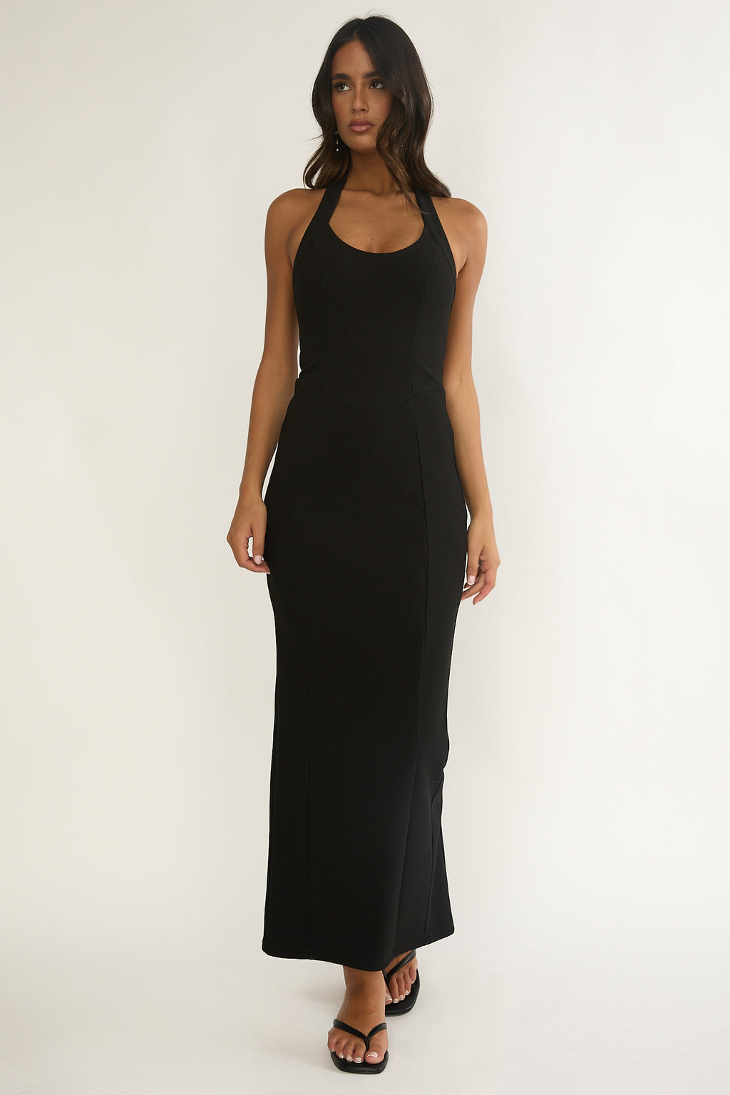 Shailyn Scoop Neck Halter Maxi Dress Black by Selfie Leslie Australia