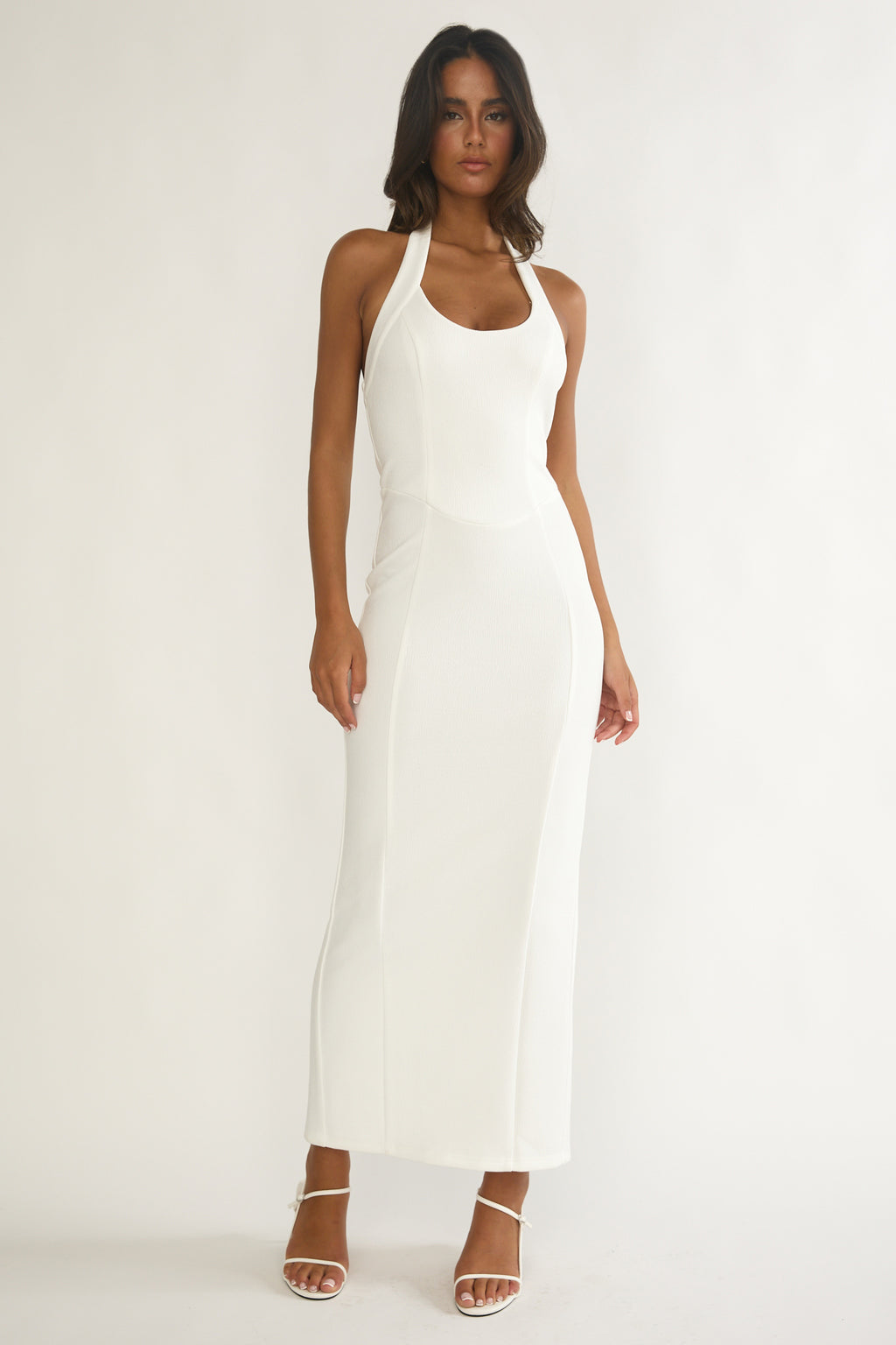 Shailyn Scoop Neck Halter Maxi Dress White by Selfie Leslie Australia