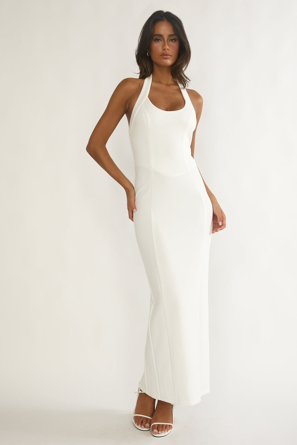 Shailyn Scoop Neck Halter Maxi Dress White by Selfie Leslie Australia