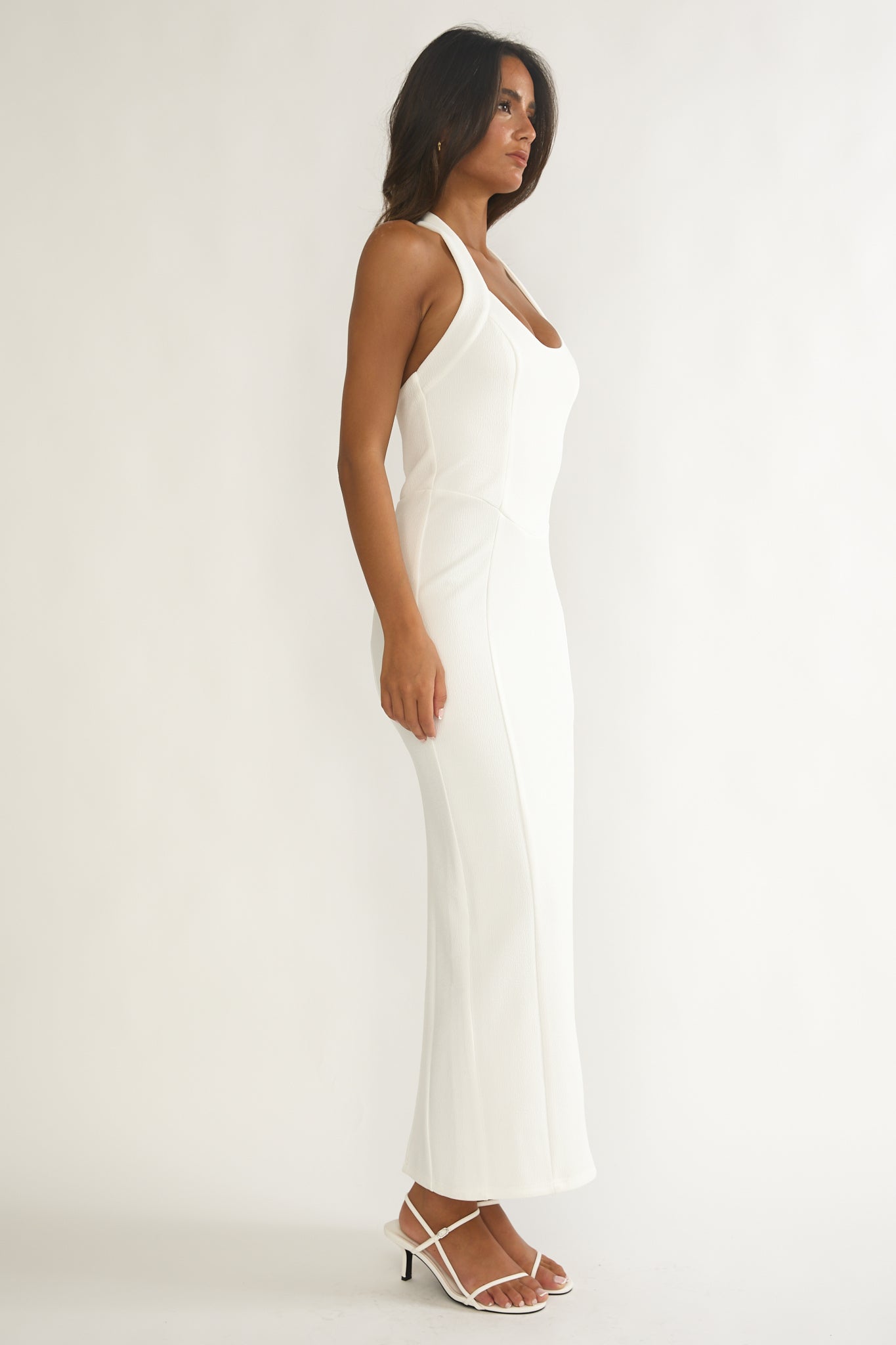 Shailyn Scoop Neck Halter Maxi Dress White by Selfie Leslie Australia