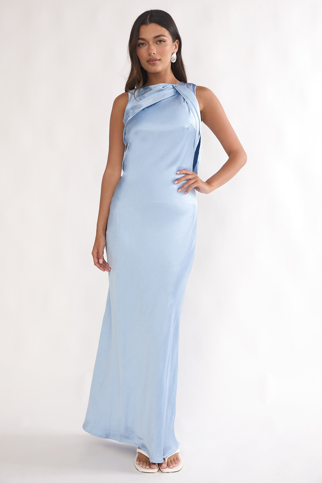 Levinia Draped Back Maxi Dress Blue by Selfie Leslie Australia
