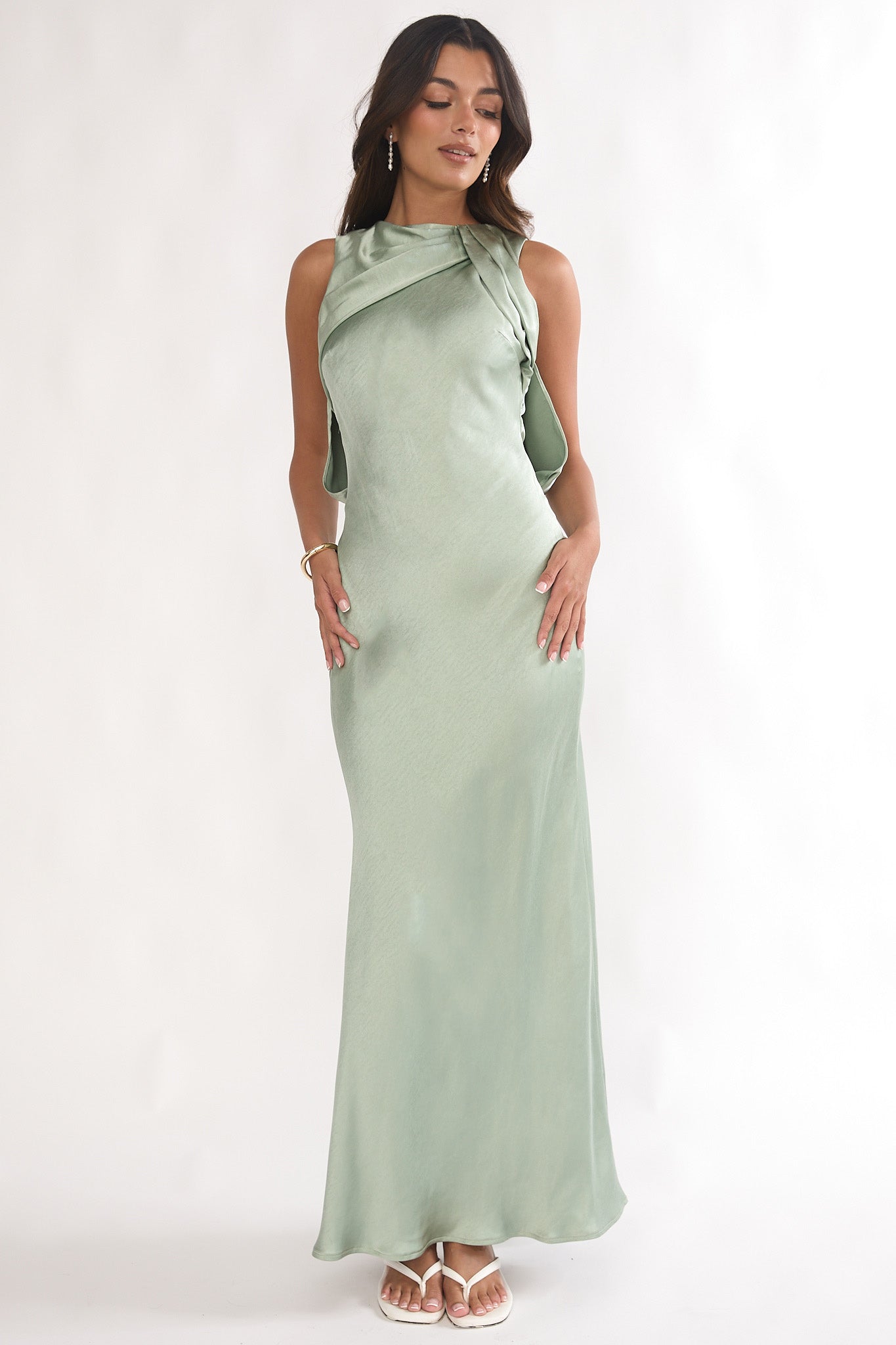 Levinia Draped Back Maxi Dress Pistachio by Selfie Leslie Australia