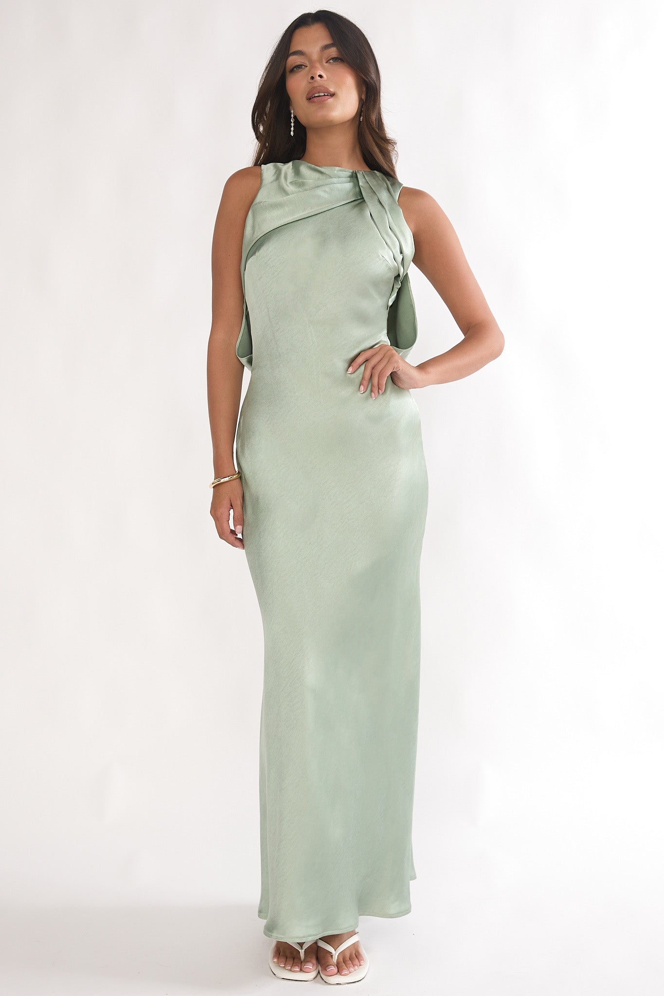 Levinia Draped Back Maxi Dress Pistachio by Selfie Leslie Australia