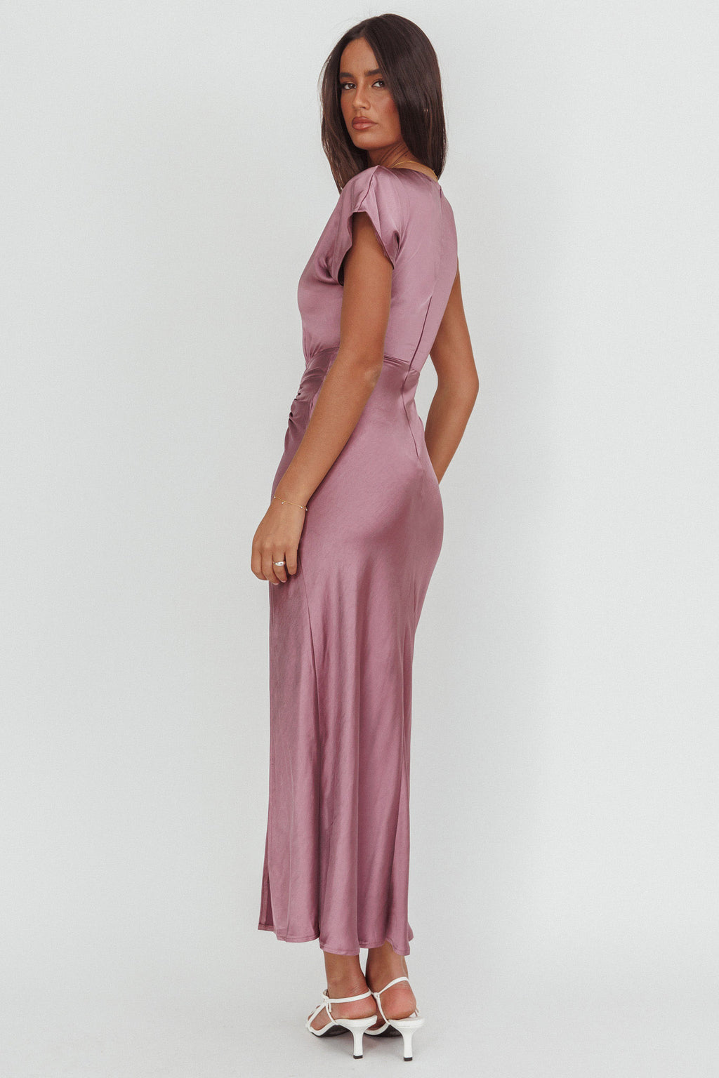 Larelle One-Sleeve Front Split Maxi Dress Grape by Selfie Leslie Australia