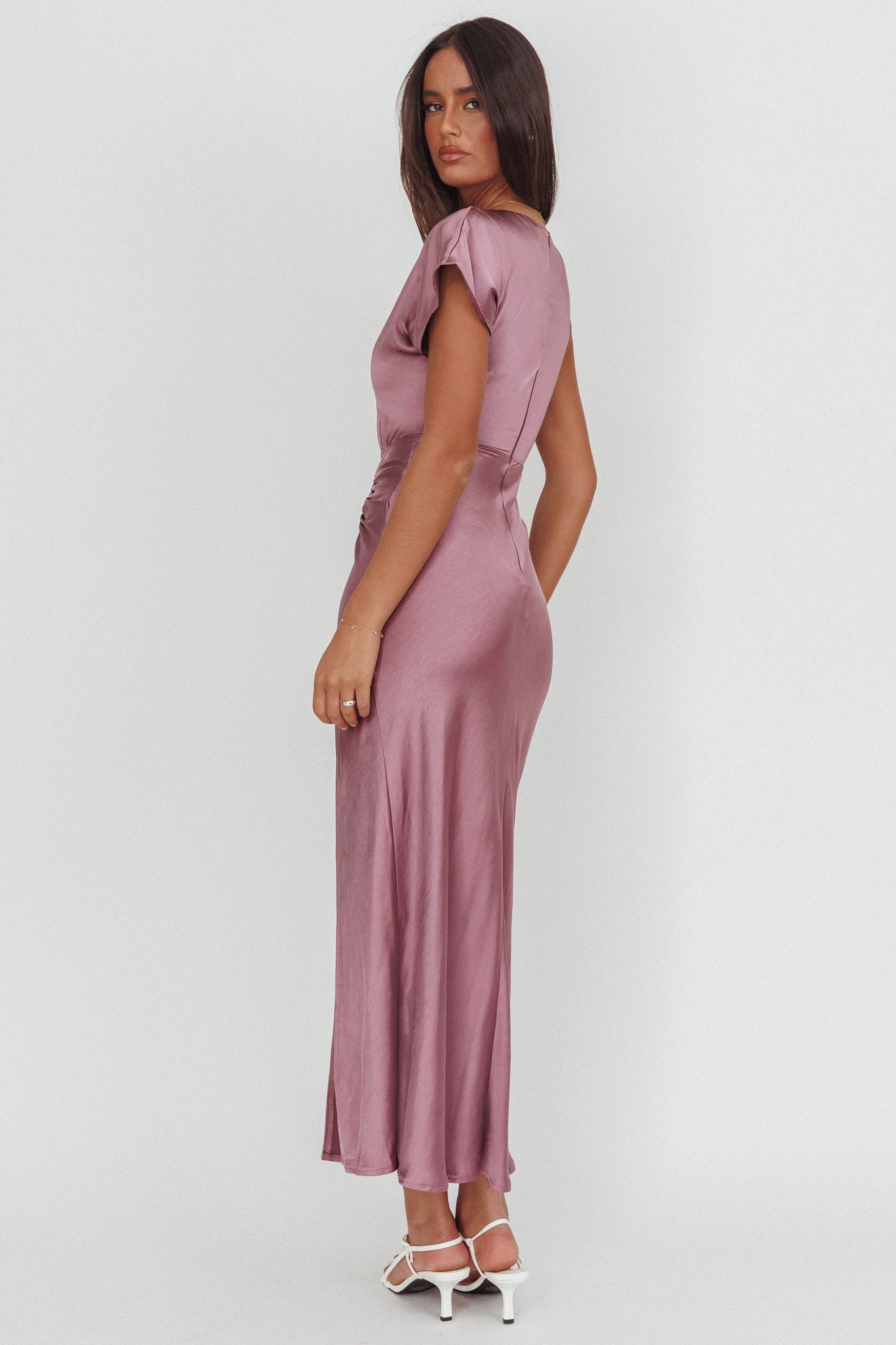 Larelle One-Sleeve Front Split Maxi Dress Grape by Selfie Leslie Australia