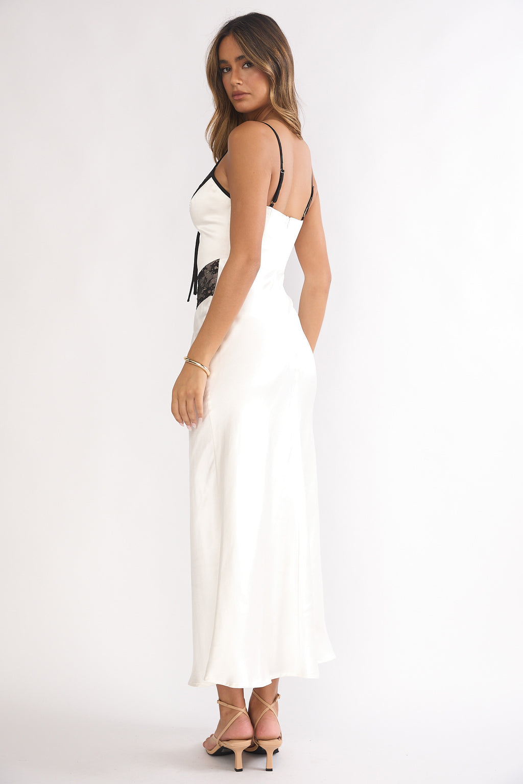 Luna Dolce Lace Trim Tie Maxi Dress Oyster by Selfie Leslie Australia