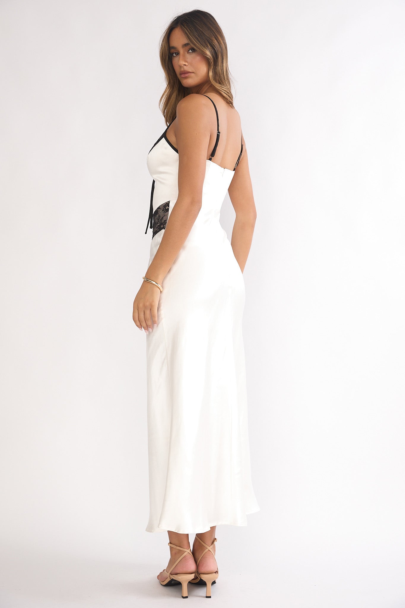 Luna Dolce Lace Trim Tie Maxi Dress Oyster by Selfie Leslie Australia