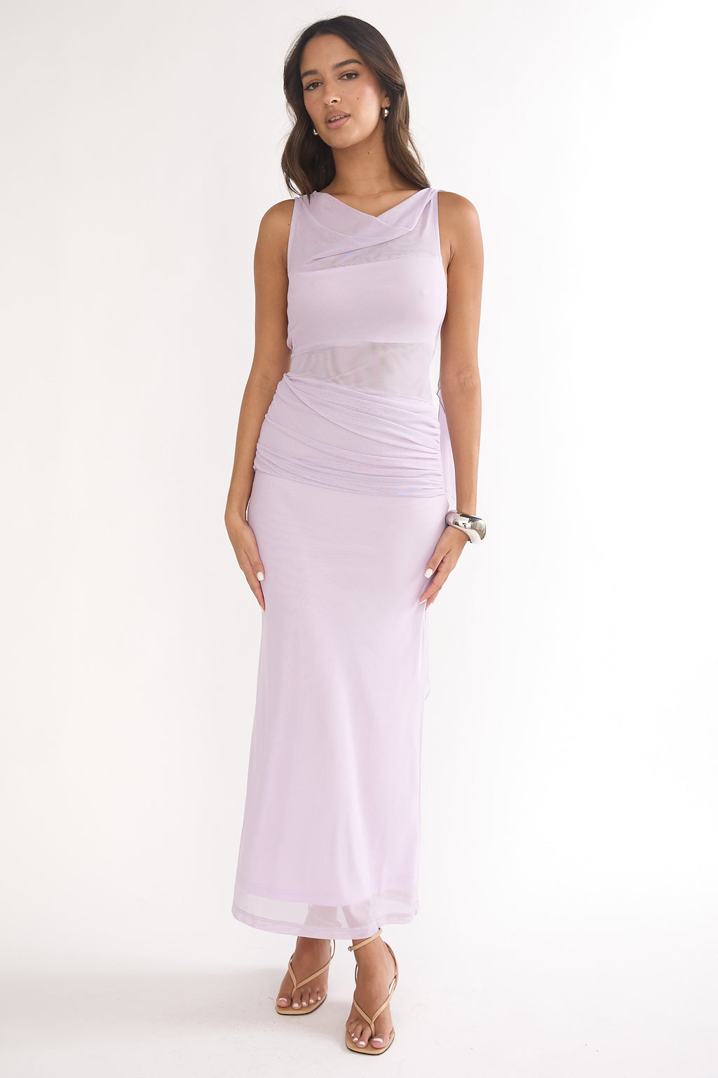 Saffra Shoulder Sash Ruched Maxi Dress Lilac by Selfie Leslie Australia