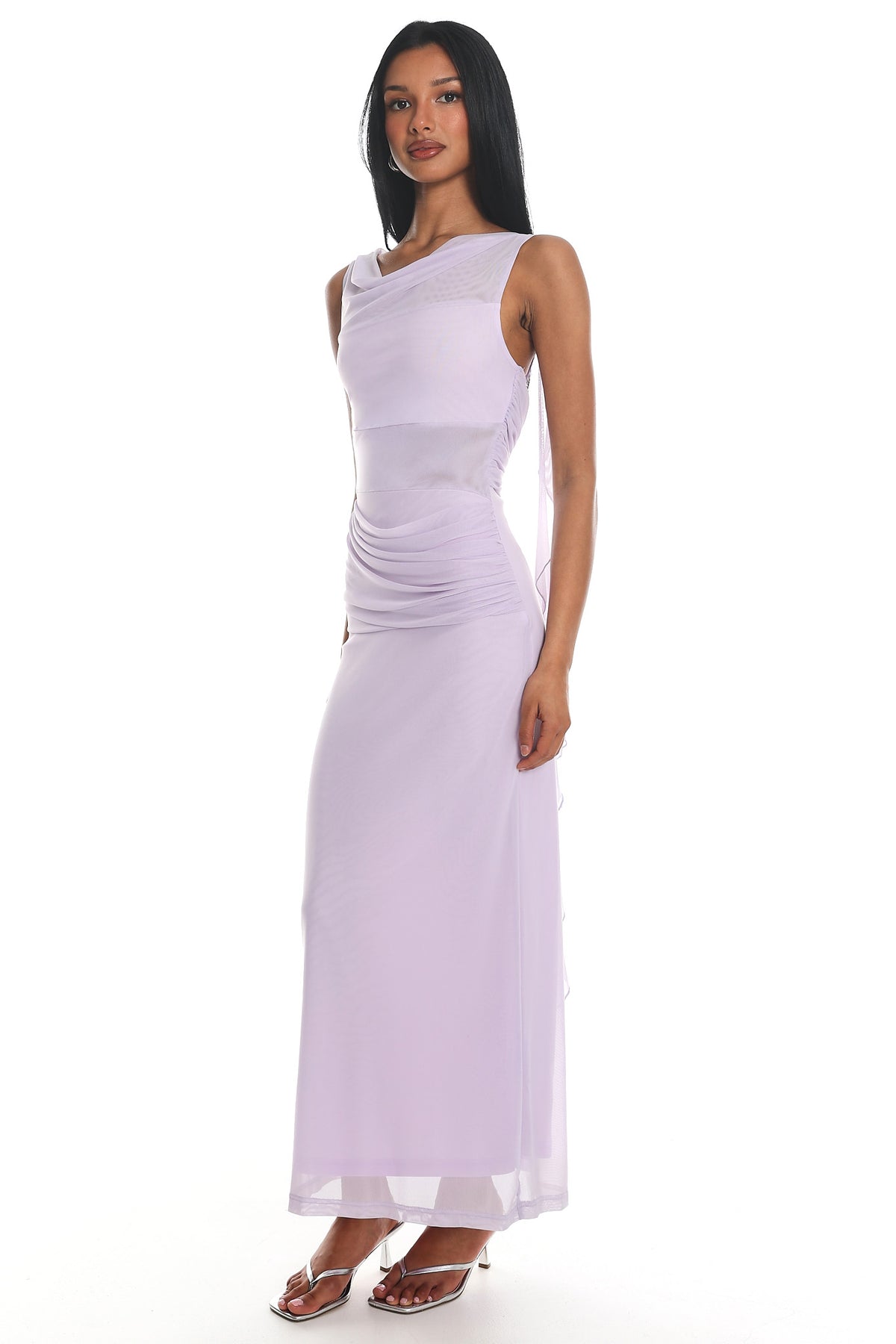 Saffra Shoulder Sash Ruched Maxi Dress Lilac by Selfie Leslie Australia