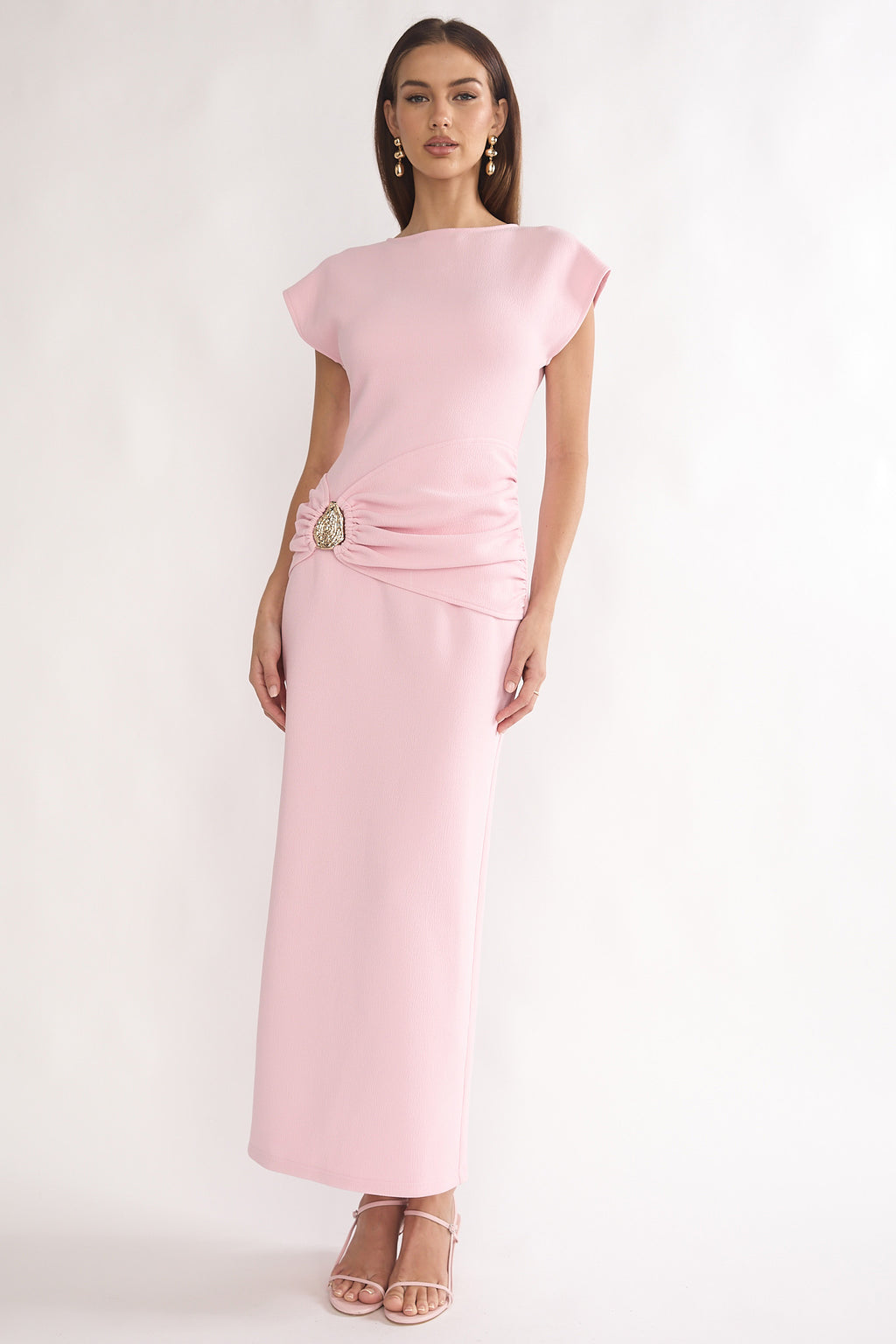Briona Short Sleeve Buckle Maxi Dress Pink by Selfie Leslie Australia
