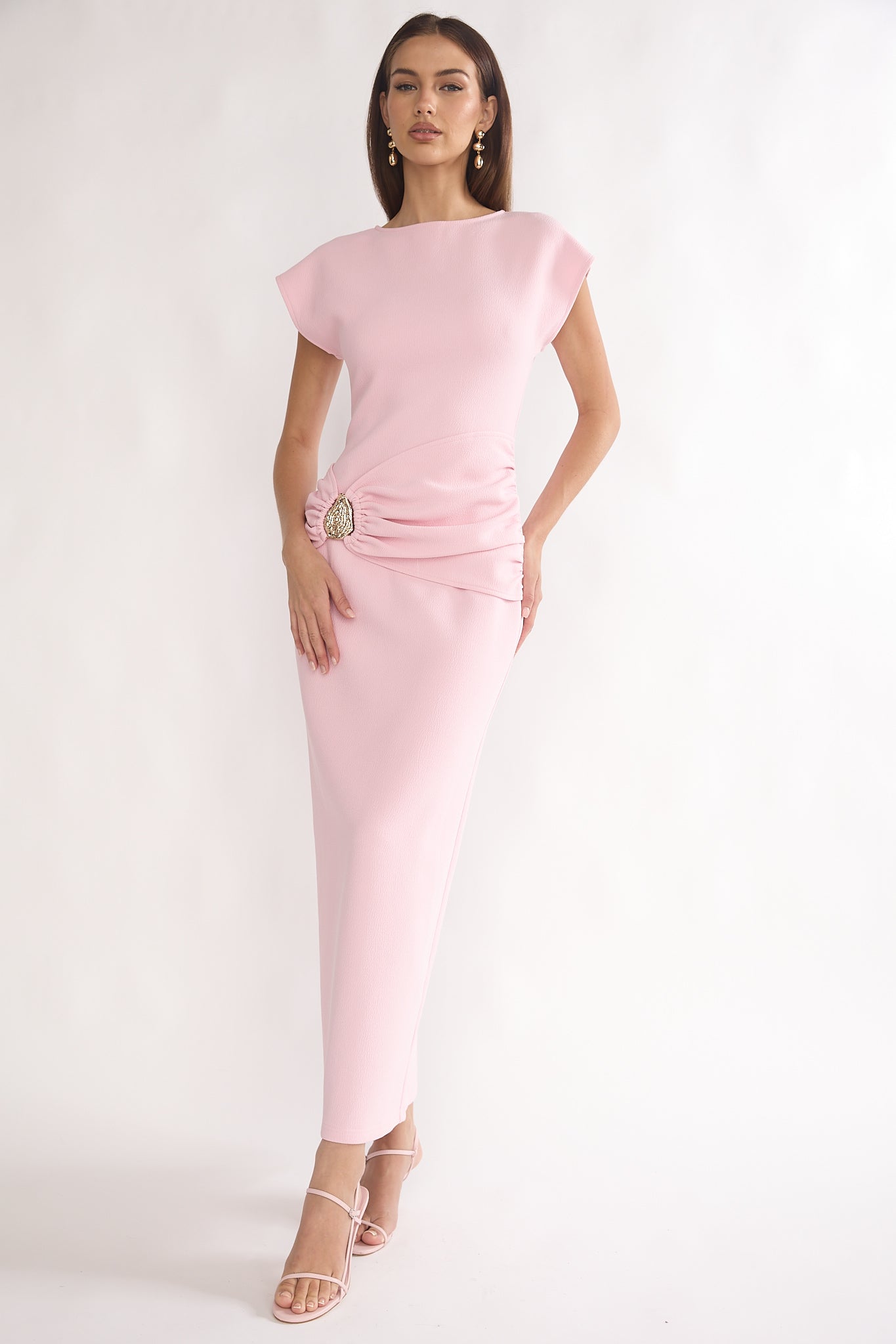 Briona Short Sleeve Buckle Maxi Dress Pink by Selfie Leslie Australia