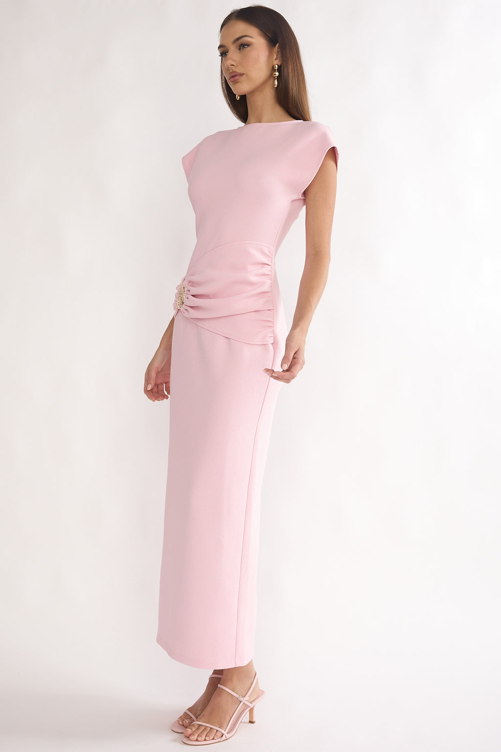 Briona Short Sleeve Buckle Maxi Dress Pink by Selfie Leslie Australia