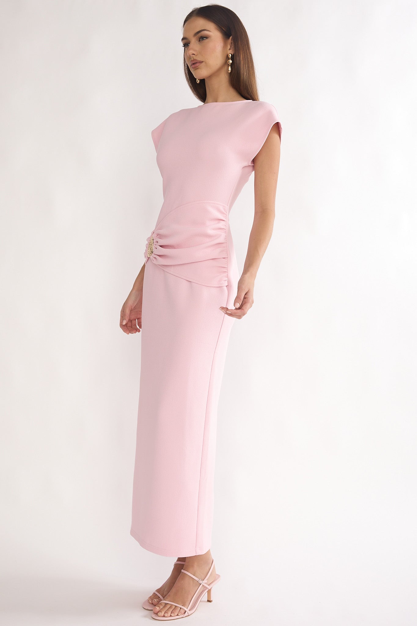 Briona Short Sleeve Buckle Maxi Dress Pink by Selfie Leslie Australia