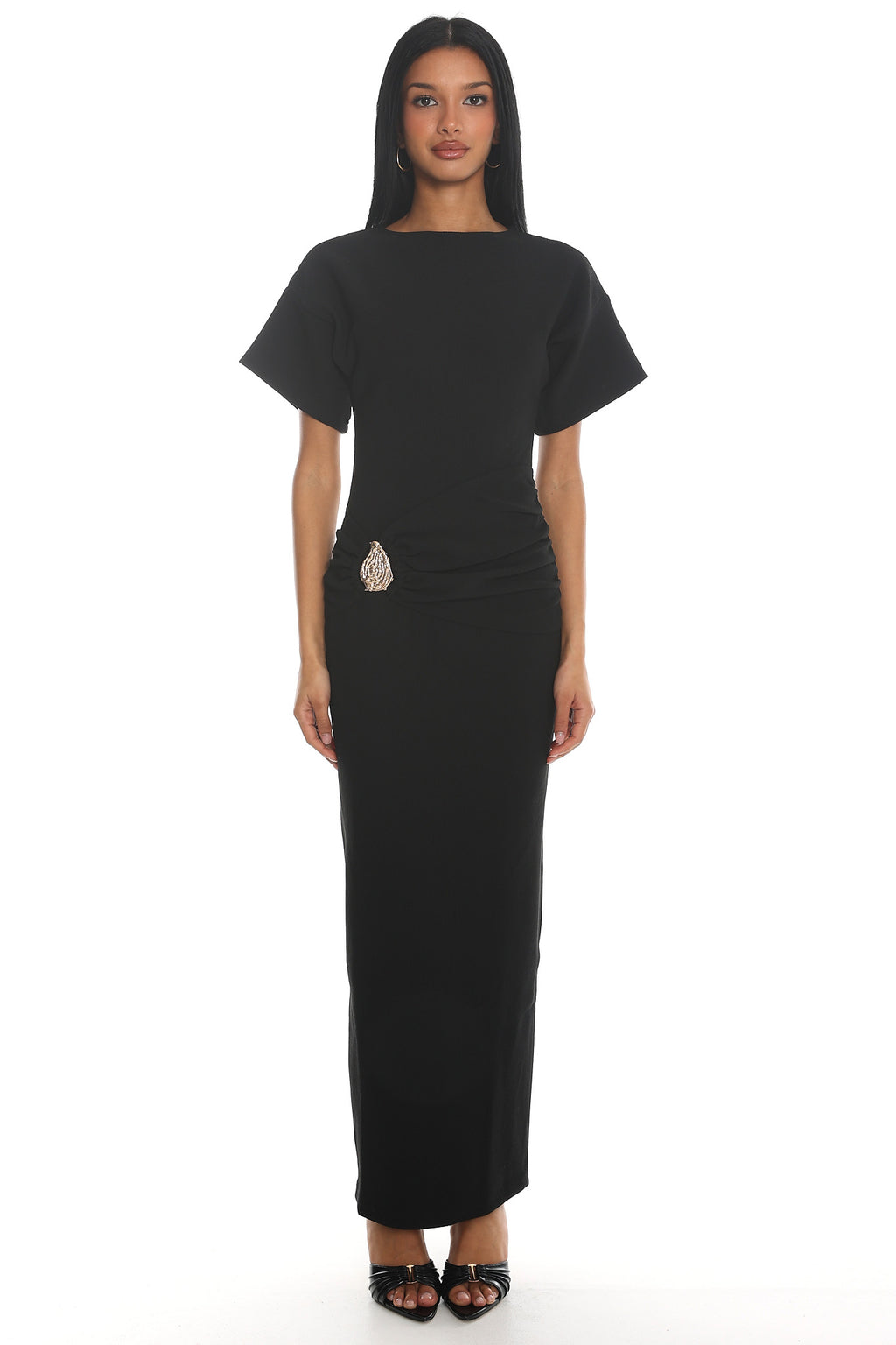 Briona Short Sleeve Buckle Maxi Dress Black by Selfie Leslie Australia
