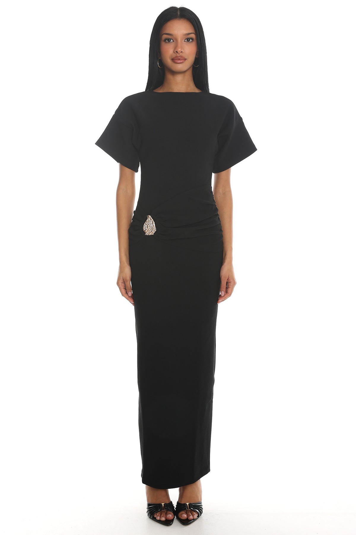 Briona Short Sleeve Buckle Maxi Dress Black by Selfie Leslie Australia