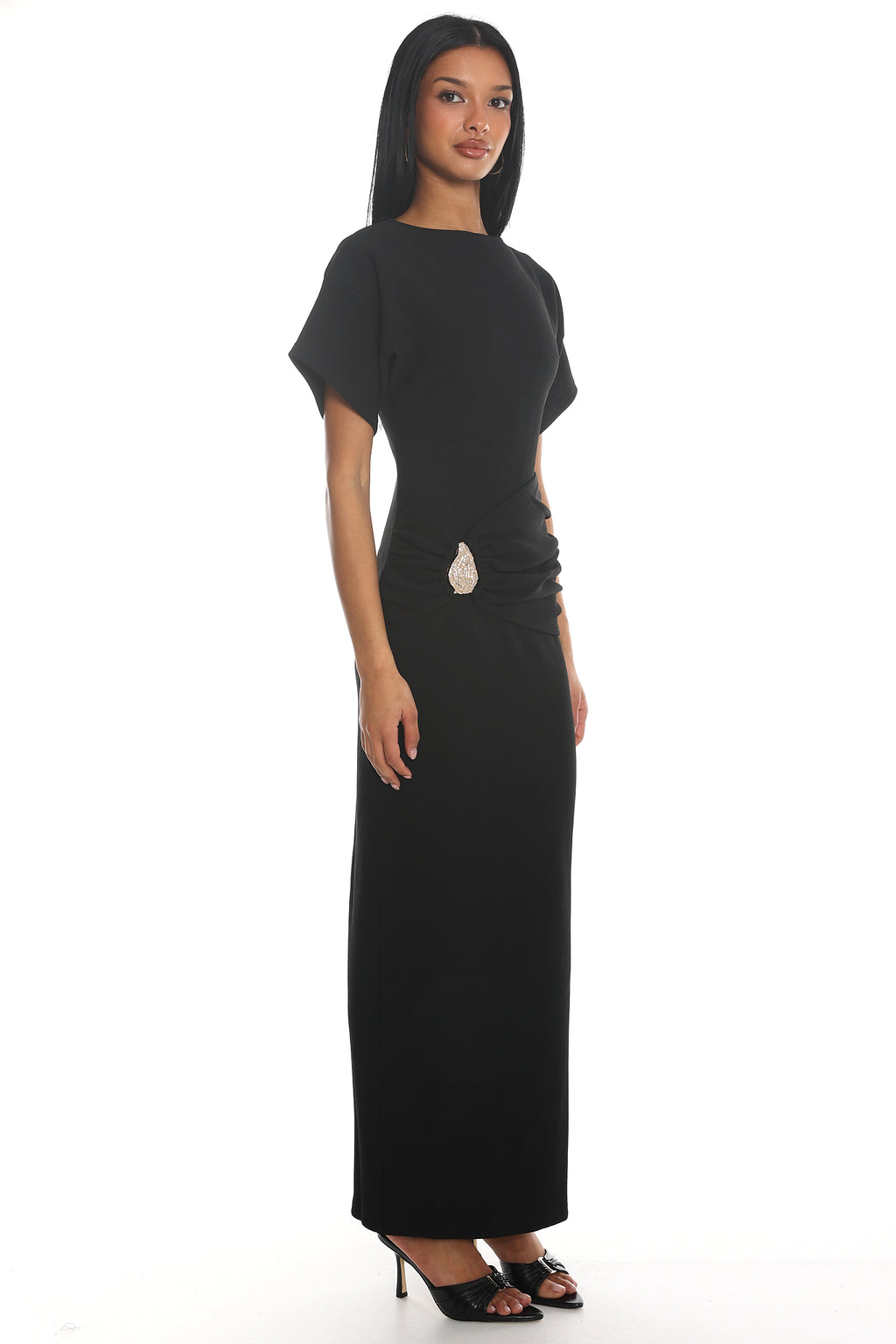 Briona Short Sleeve Buckle Maxi Dress Black by Selfie Leslie Australia