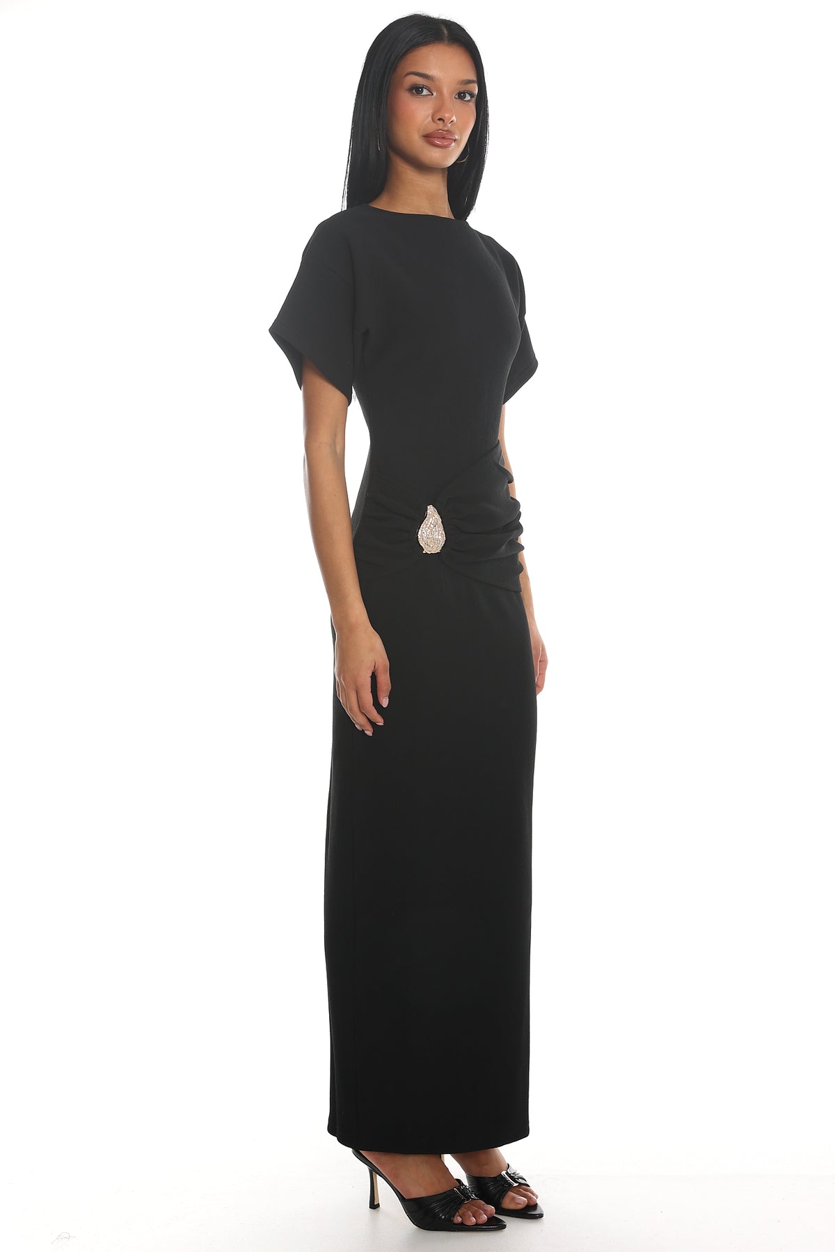 Briona Short Sleeve Buckle Maxi Dress Black by Selfie Leslie Australia