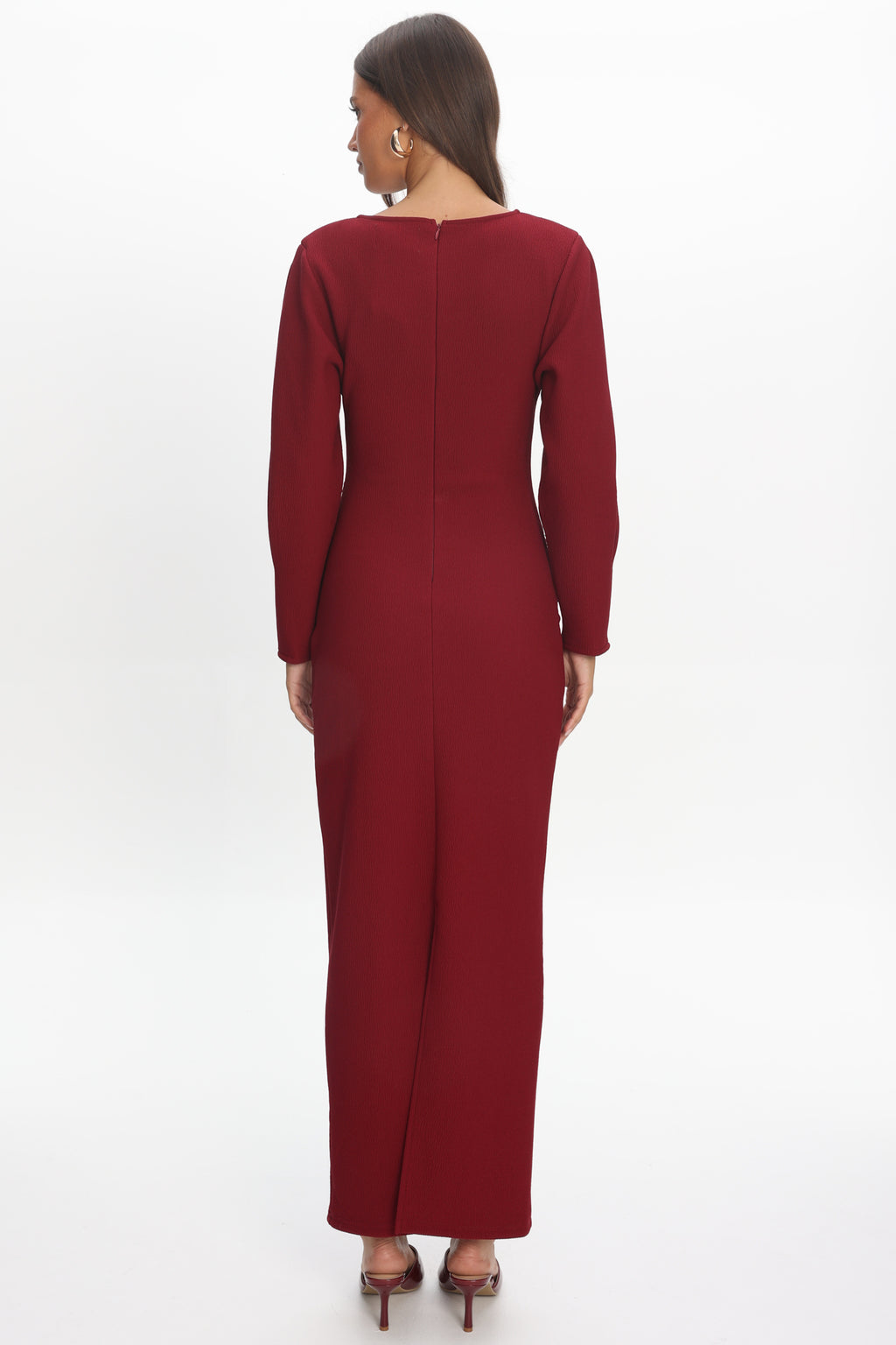 Briona Long Sleeve Buckle Maxi Dress Burgundy by Selfie Leslie Australia
