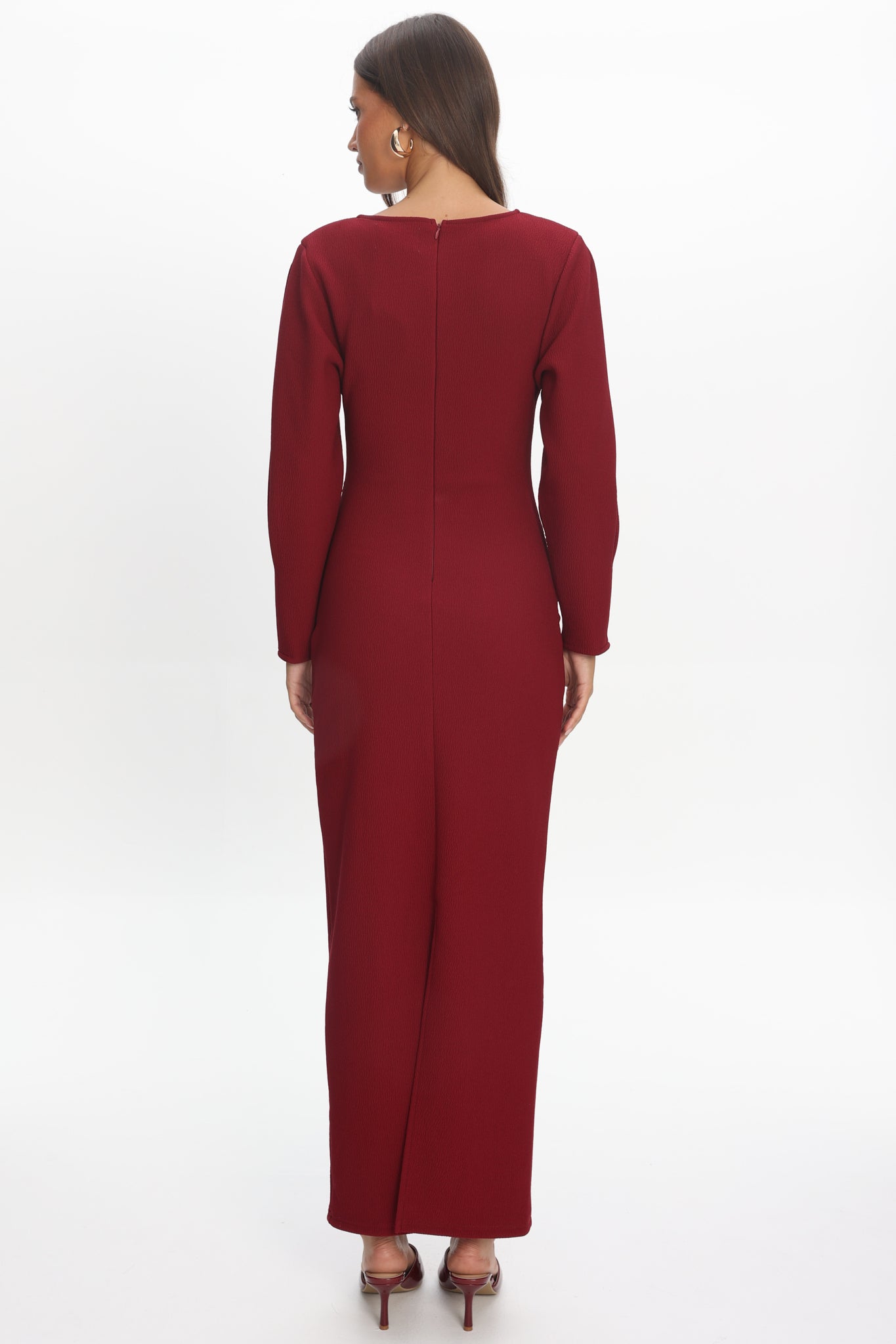 Briona Long Sleeve Buckle Maxi Dress Burgundy by Selfie Leslie Australia