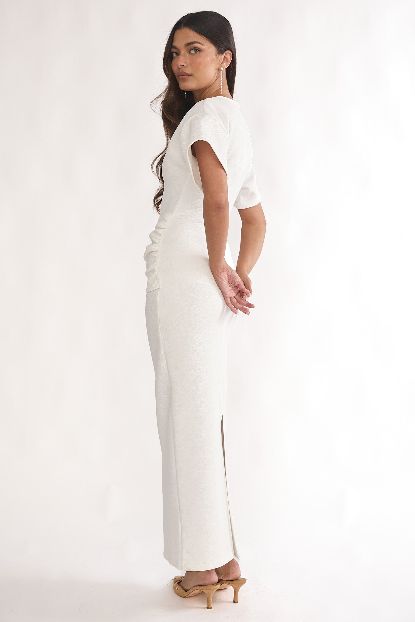 Briona Short Sleeve Buckle Maxi Dress White by Selfie Leslie Australia