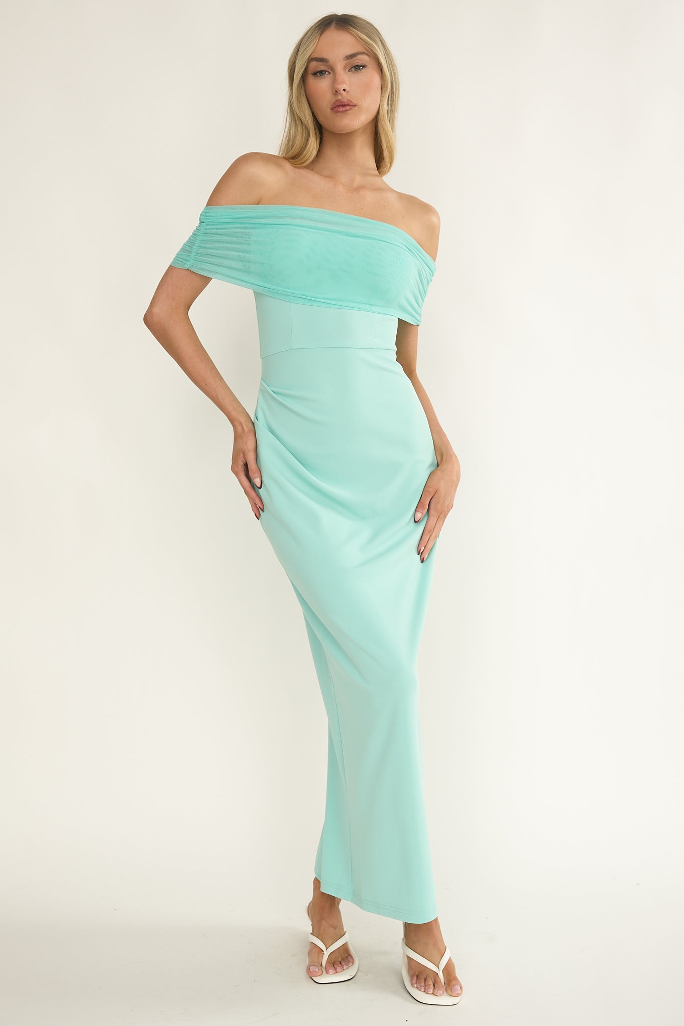 Love Languages Off-Shoulder Maxi Dress Mint by Selfie Leslie Australia